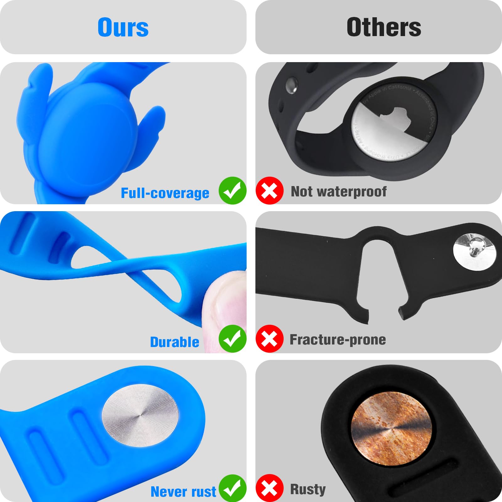 ZHOC 2 Pack AirTag Holder for Kids, Waterproof Silicone Wristband, Cute Cartoon Design, Black