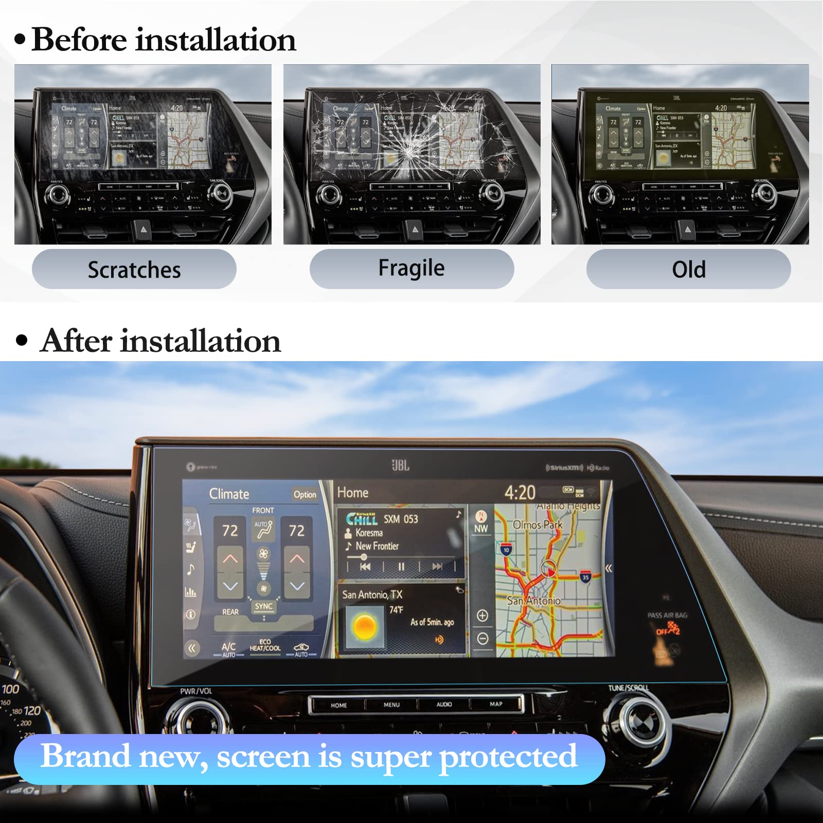 Sktu Screen Protector For 2020 2022 Toyota Highlander Lmited/Platinum/Hybrid Limited/Hybrid Platinum 12.3In 2022 Highlander Accessories Hd Clear