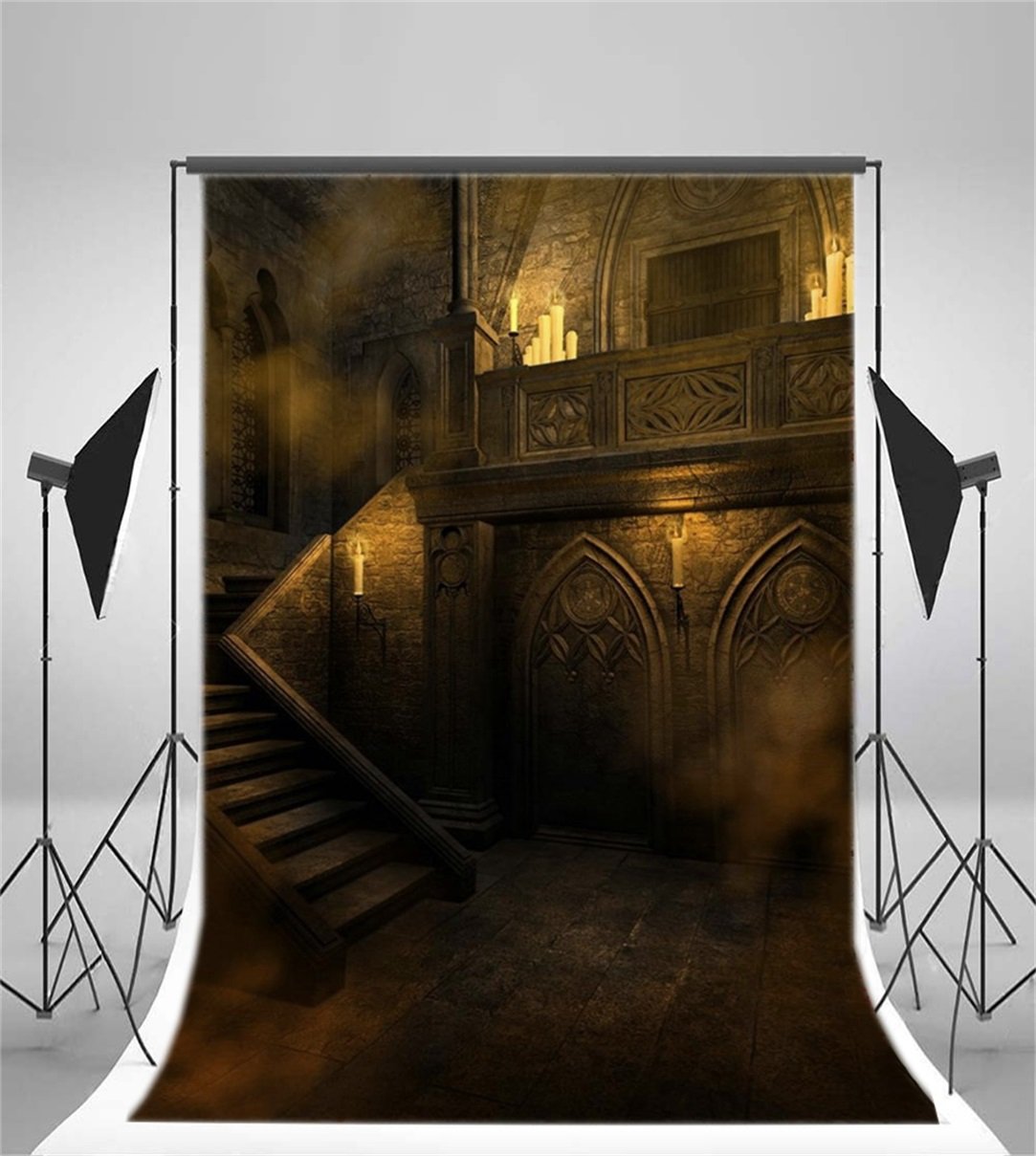 Aofoto 6X8Ft Gloomy Gothic Medieval Vintage Room Backdrop Scary Halloween Night Photography Background Vampire Ghost Party Decor