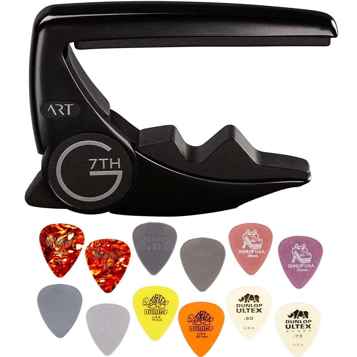 G7Th Performance 3 Art Capo   6 String, Satin Black   Bundled With Dunlop Variety Pick Pack