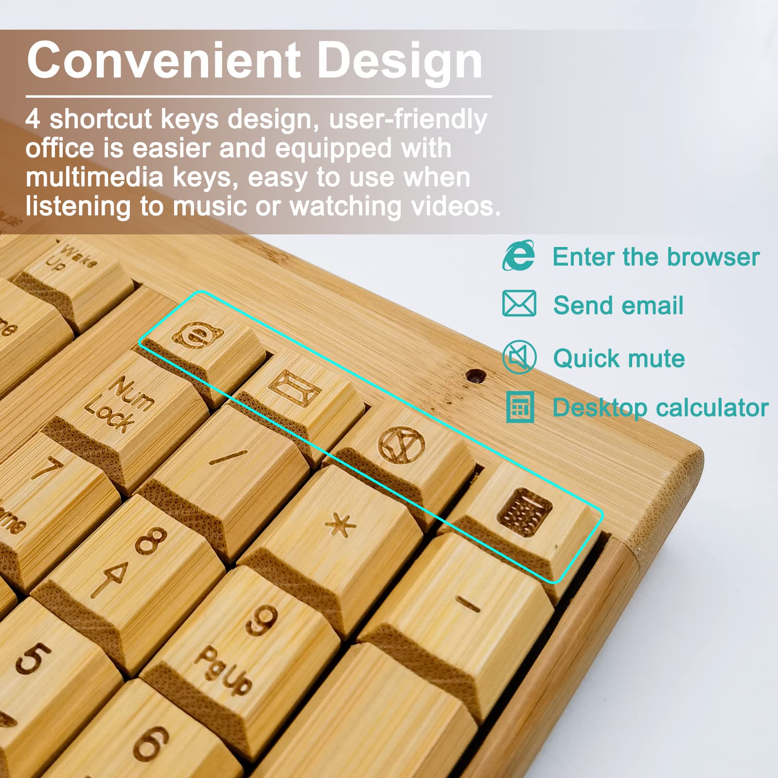 Smart Tech Handcrafted Natural Bamboo Wooden Pc Wireless 2.4Ghz Keyboard And Mouse Combo
