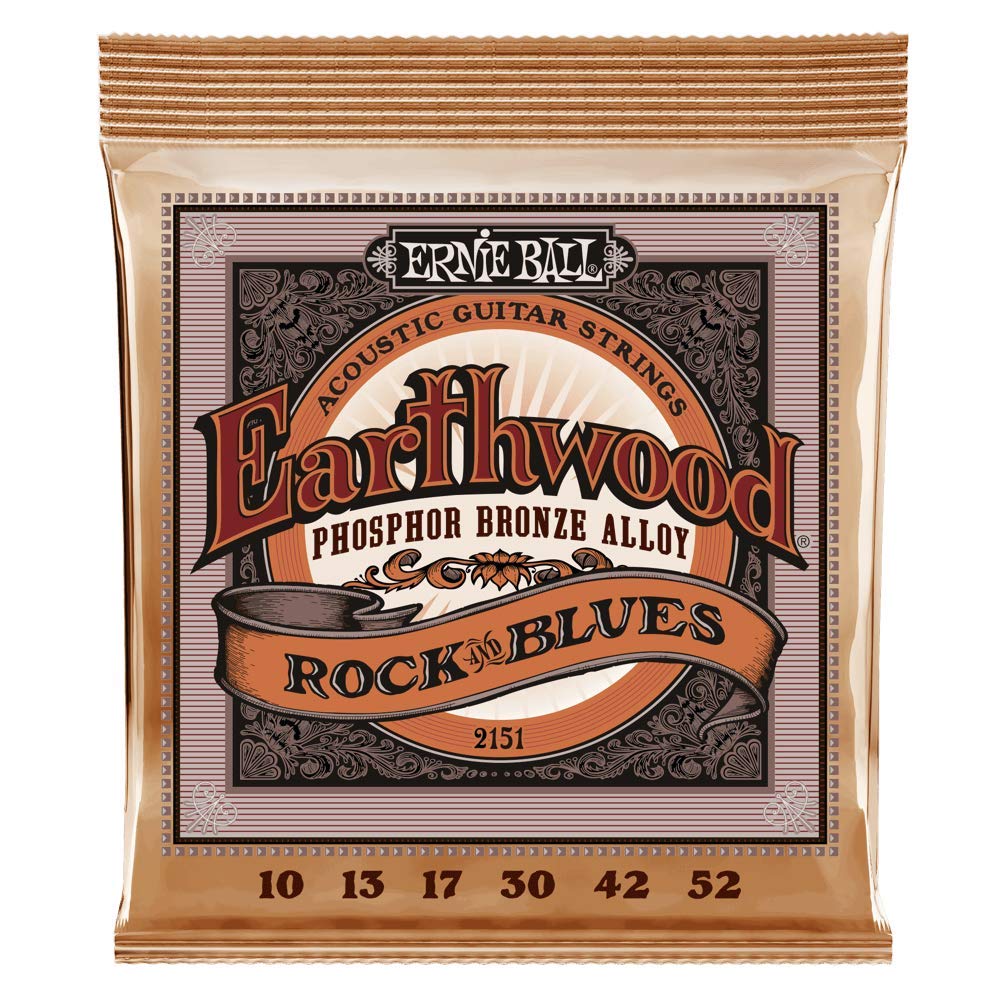 Ernie Ball Earthwood Rock & Blues Phosphor Bronze Acoustic Guitar Strings, 10 52 Gauge (P02151)