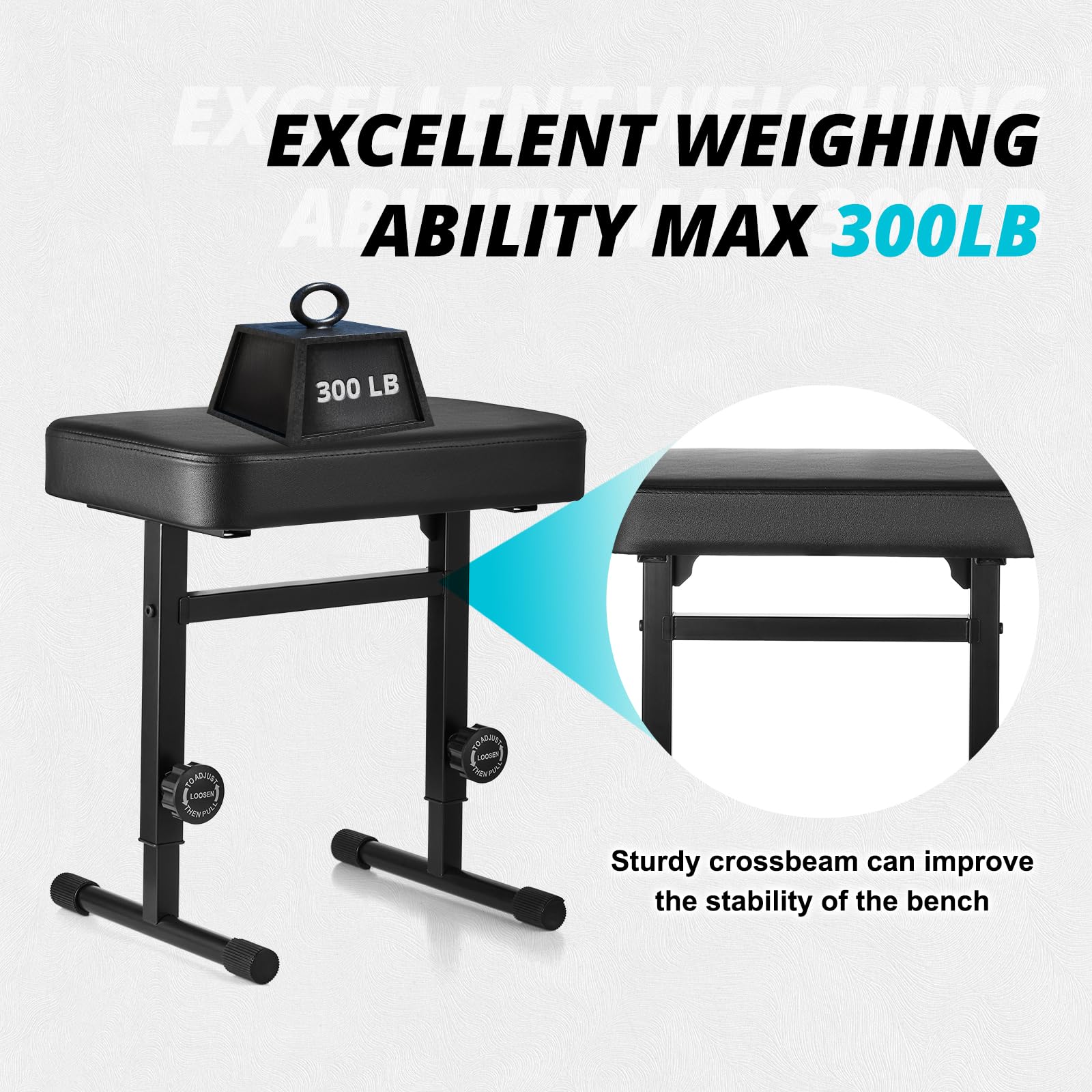 Tentoten Adjustable Height Piano Bench, Comfortable Piano Stool With Padded Seat For Keyboard & Musicians