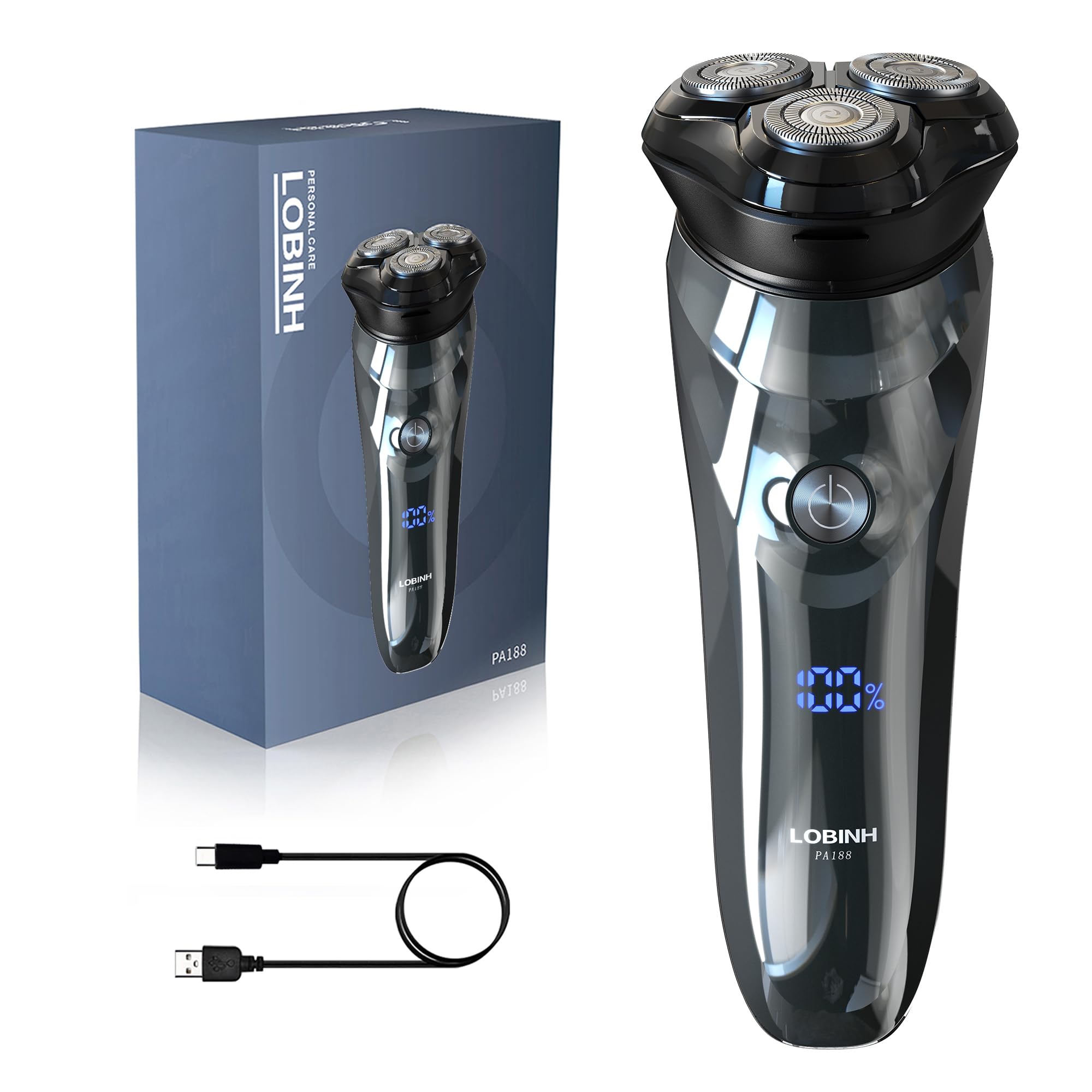 Lobinh Electric Shaver For Men, 100% Washable Rechargeable Waterproof Electric Razor Wet & Dry Shaving With Pop Up Trimmer, 1 Ho