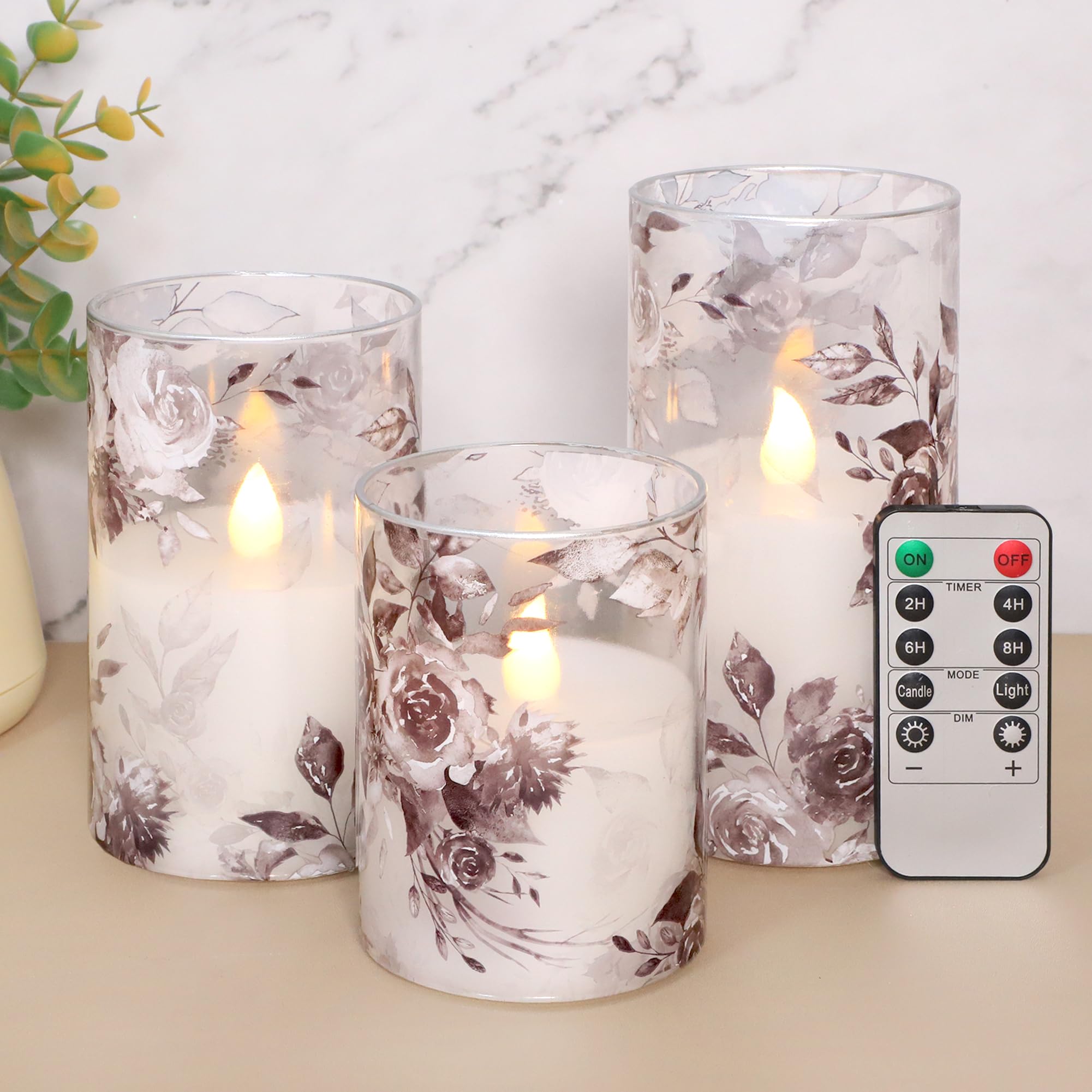 Crystal Club Rose Glass Flameless Candles, Battery Operated Led Candles With Remote, Flickering Led Battery Operated Real Wax Fo