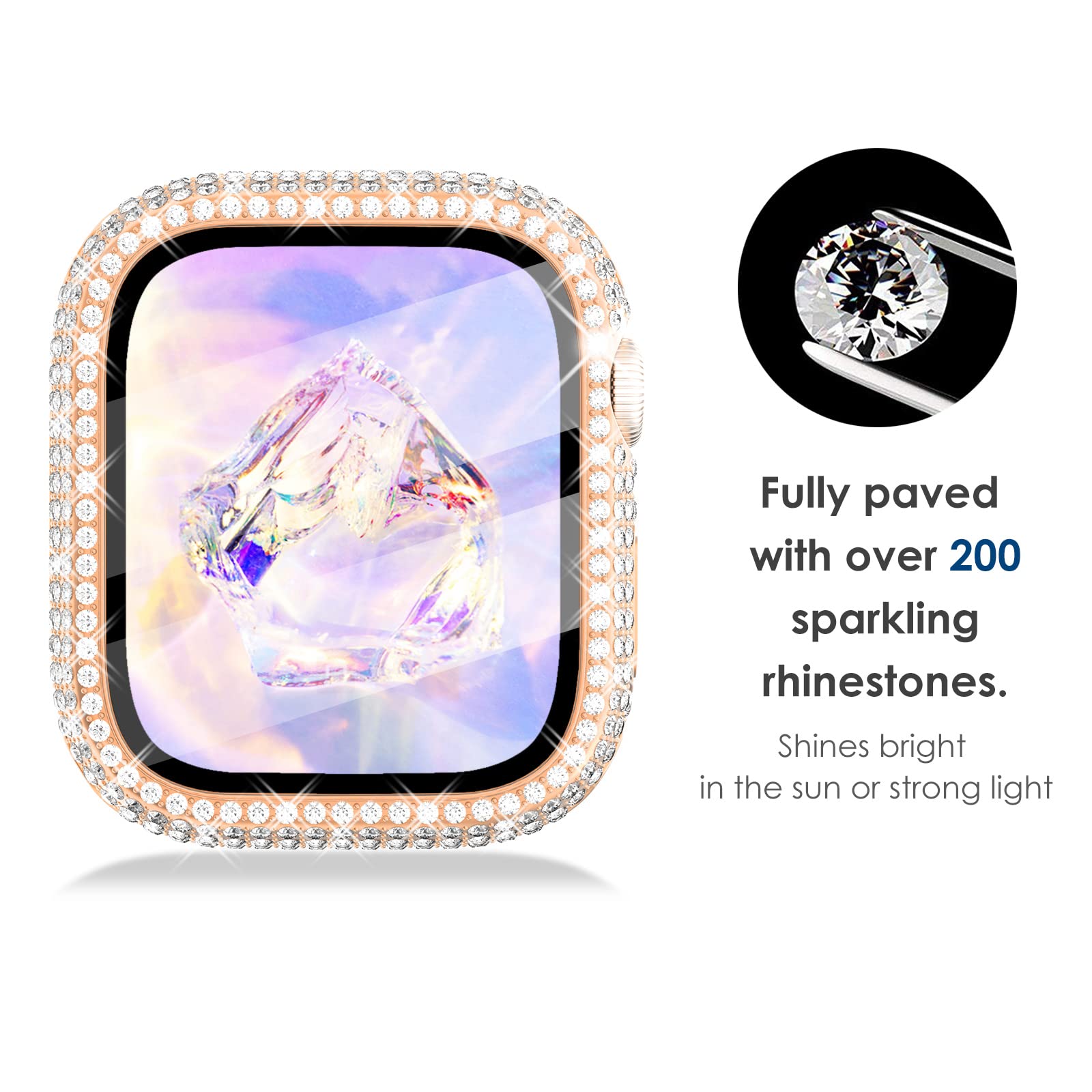 Kades 3 Pack Bling Cases Compatible For Apple Watch 42Mm Case With Built In Screen Protector For Iwatch Series 3 2 1 (42Mm, Rose