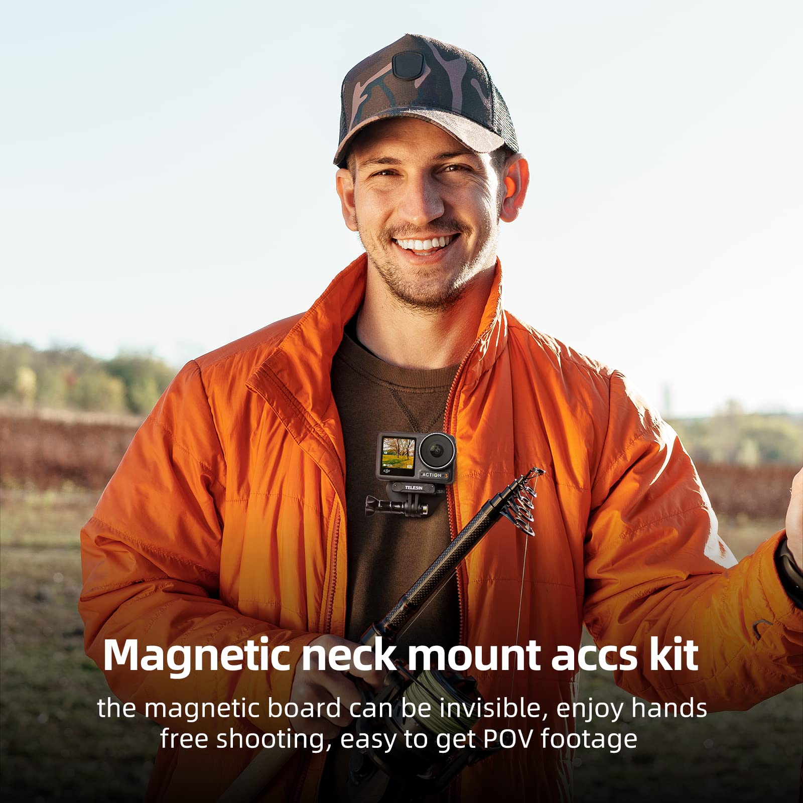 Telesin 360� Magnetic Chest Mount + Neck Strap Necklace Lanyard, Magnet Body Mounts Pov Selfie Holder Attach Accessories For Gopro Max Hero 12 11 10 9 Insta360 X3 Ace Pro Dji Action 4 Osmo Pocket 3