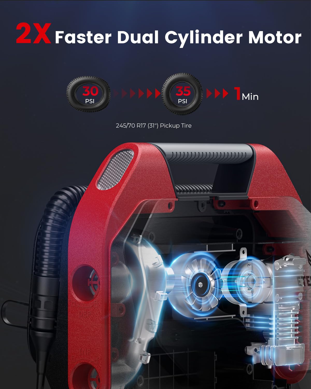 Etenwolf Vortex S6Se Cordless Tire Inflator Portable Air Compressor, 160 Psi Air Pump For Car Tires With 15600 Mah Battery, 100%