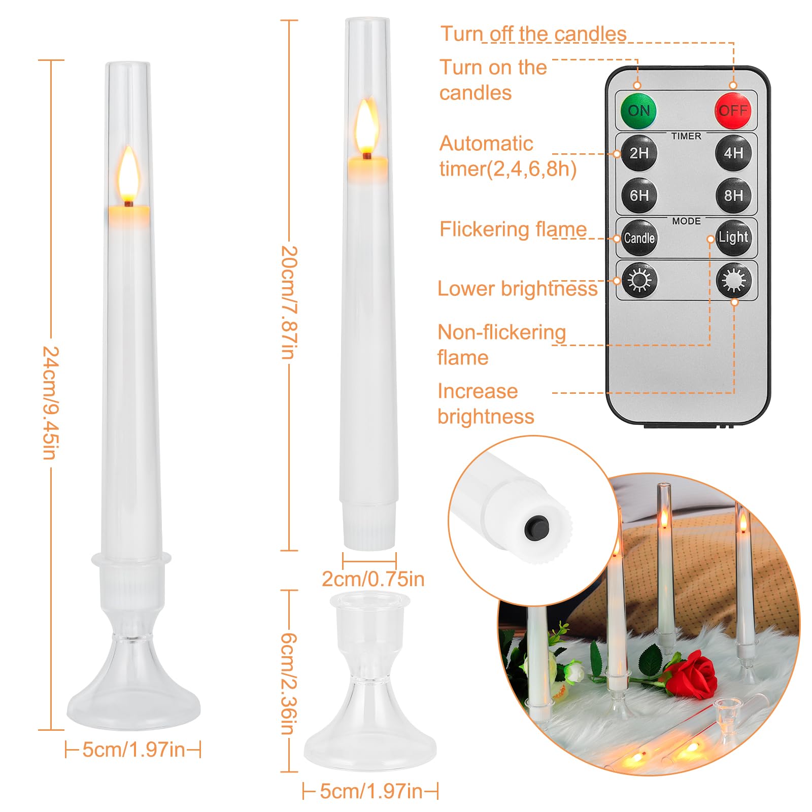 Comenzar 12Pc Flameless Taper Candles   Led Candles, Flickering Design With Base, Perfect For Home, Windows,Decoration,Weddings,