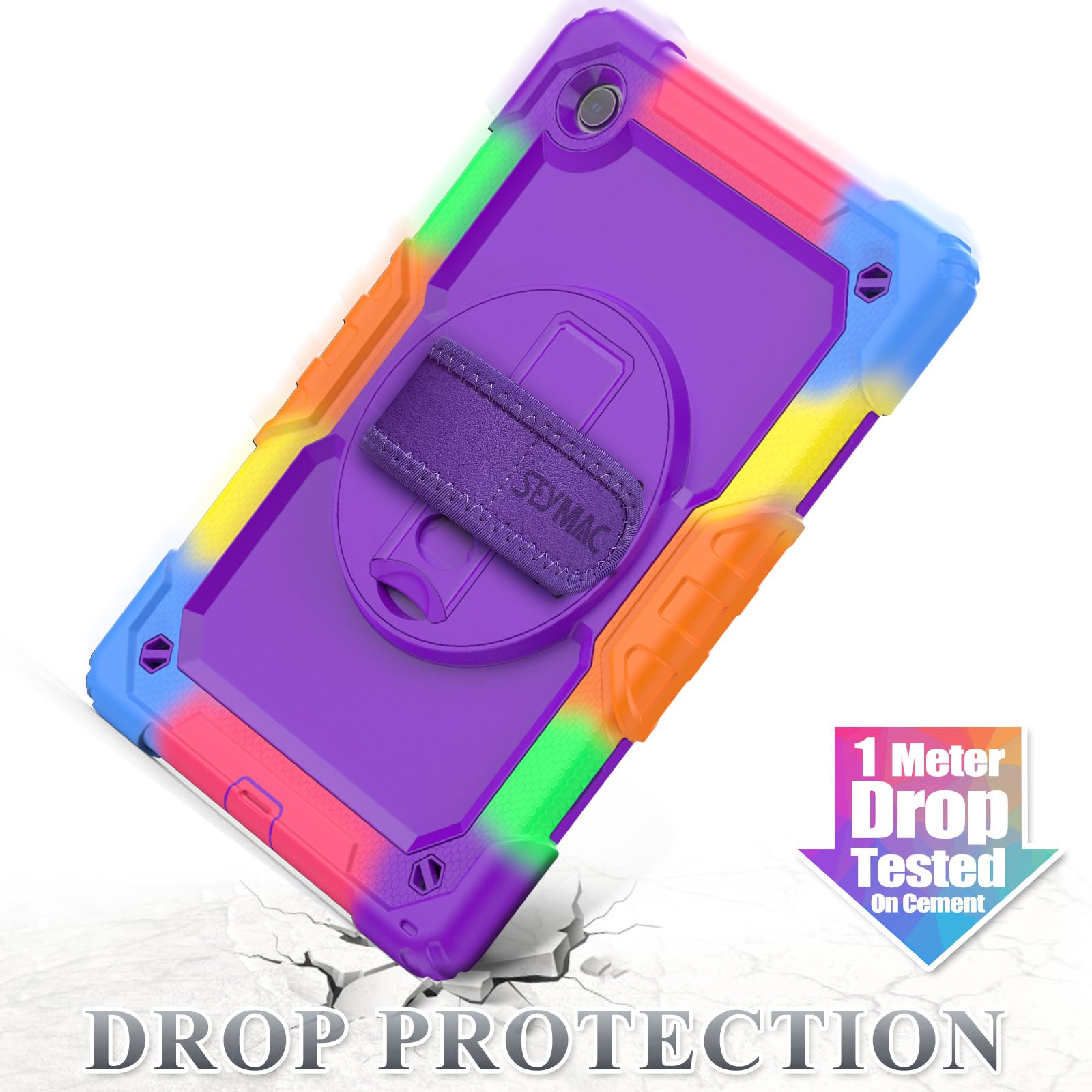 Seymac Stock 360 Hand Strap Shockproof Case For Samsung Galaxy Tab A8 10.5 Inch, Purple+Colorful
