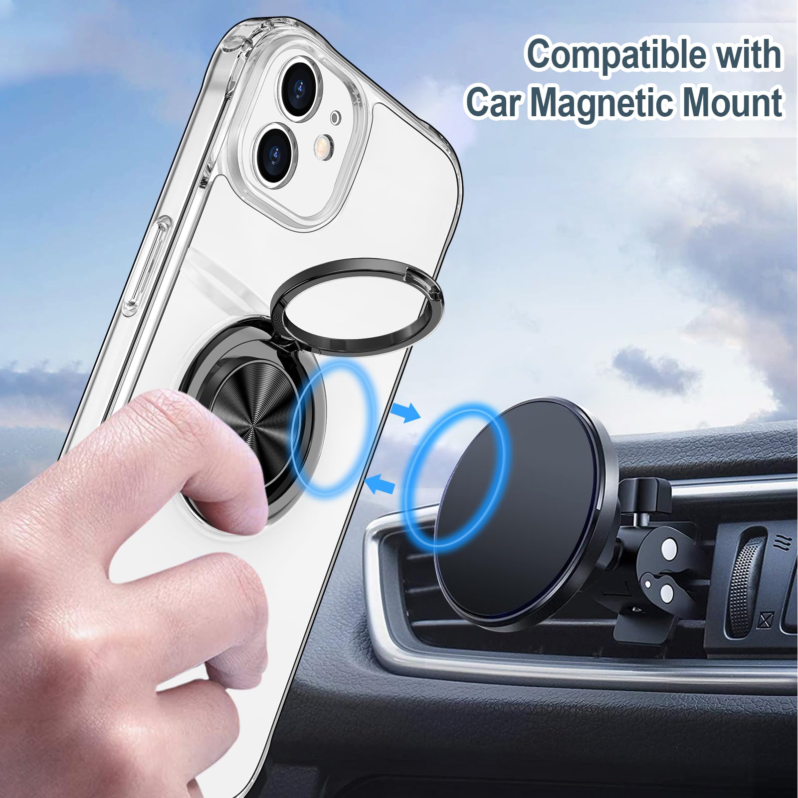 Hython Clear For Iphone 11 Case With Ring Stand [360Rotatable Ring Holder Magnetic Kickstand] [Support Car Mount] Transparent Ha