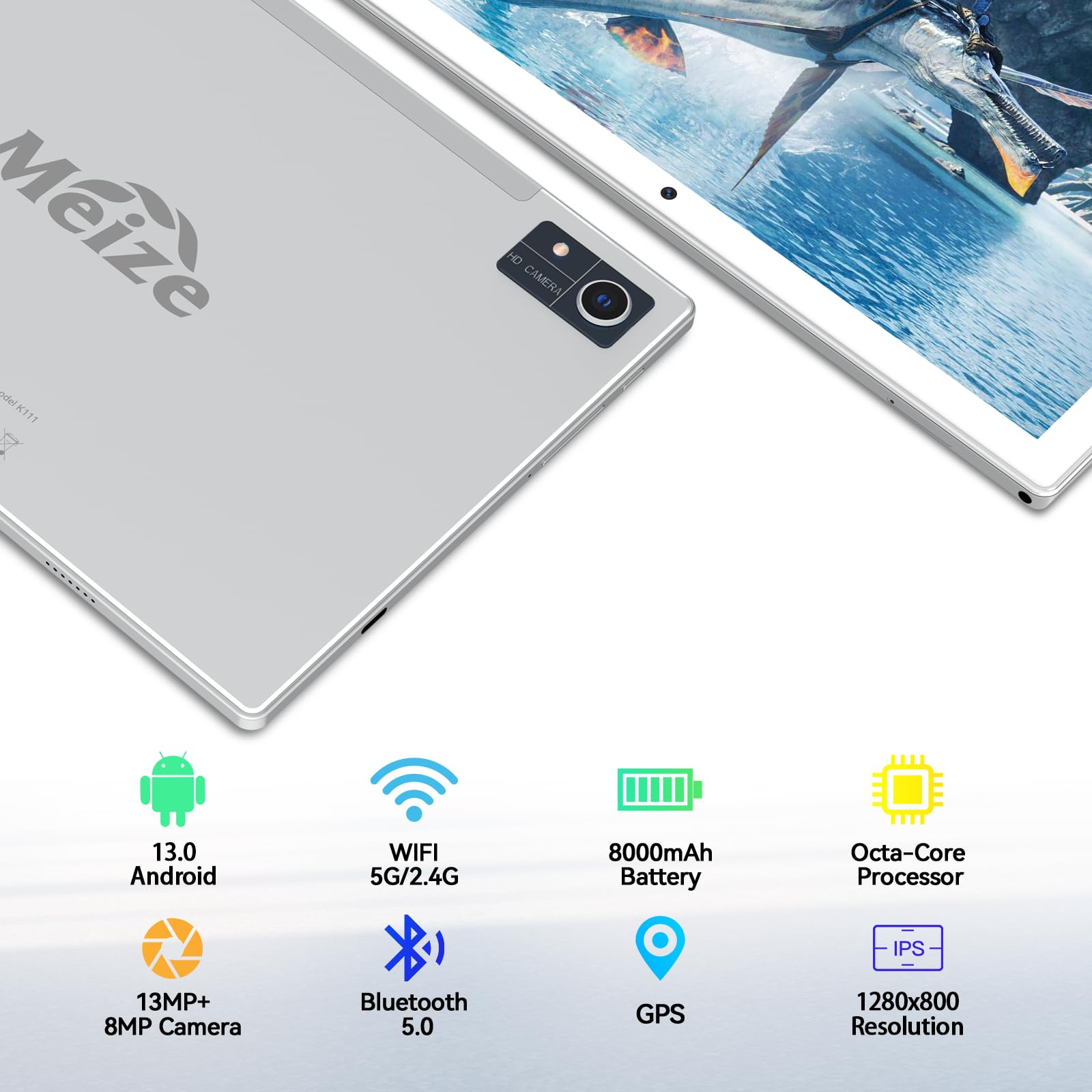Newest Android 13 Tablet, Octa Core Processor+128Gb+16(8+8 Expand) Gb, 10.1 Inch Tablet With 8000Mah Battery, 1280X800 Hd Screen
