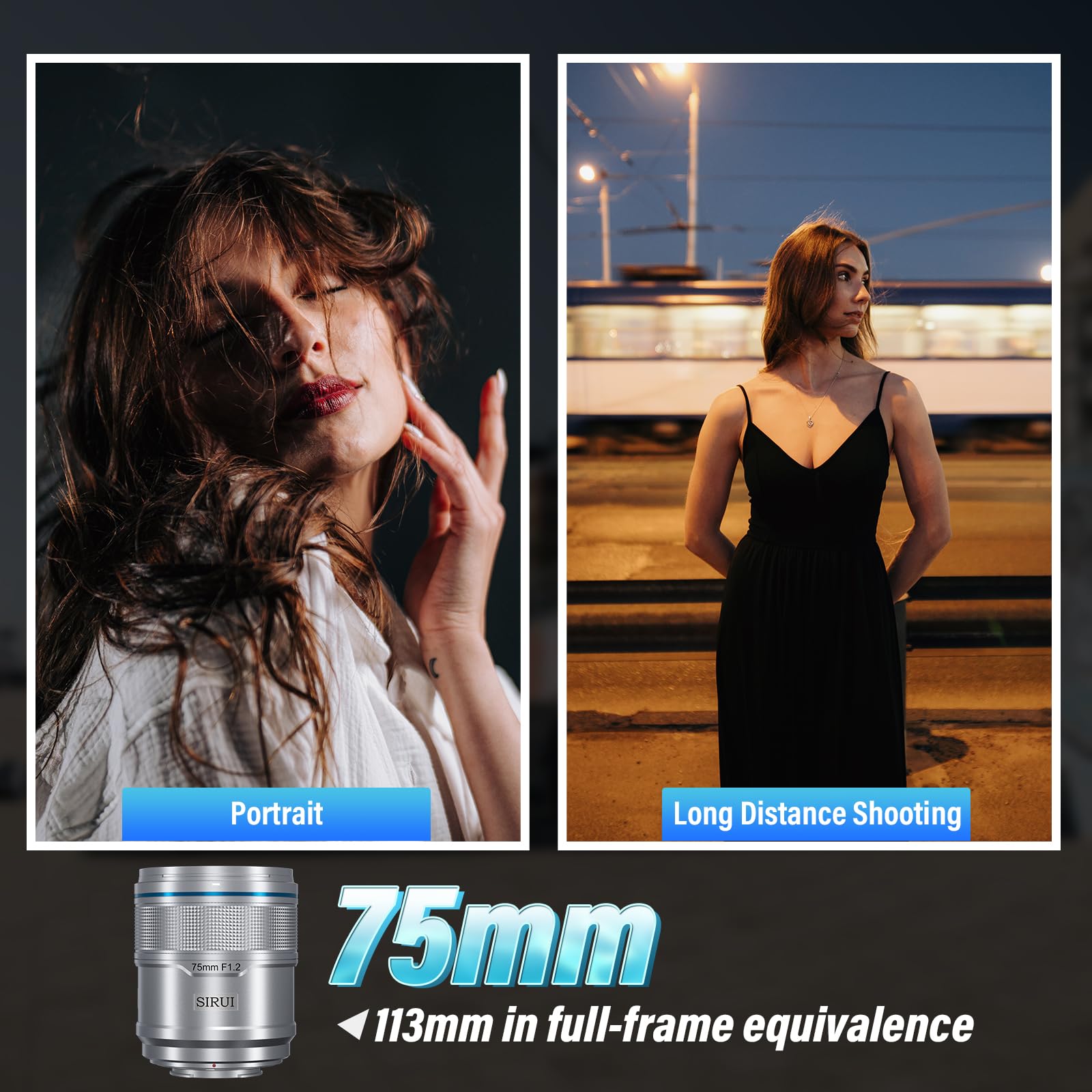 Sirui Sniper 75Mm Autofocus Lens, F1.2 Telephoto Aps-C Camera Lens For A5, A6, Fx30, Zv-E10 (E Mount, Silver)