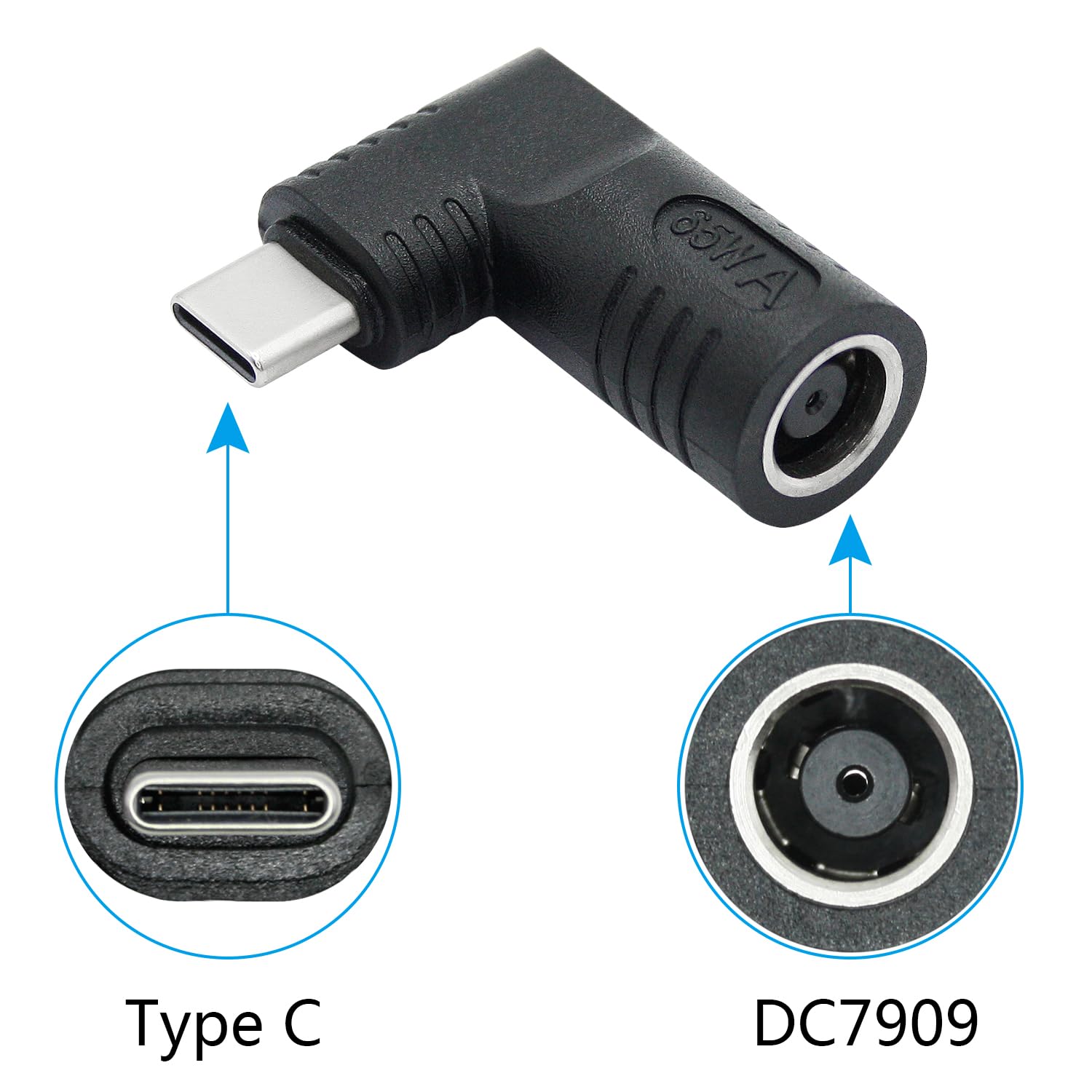 Right Angle Dc 7909 To Usb C Connector Adapter, 90 Degree Pd 65W Dc 7.9Mm X 0.9Mm To Usb Type C Male Plug Power Charge Adapter F