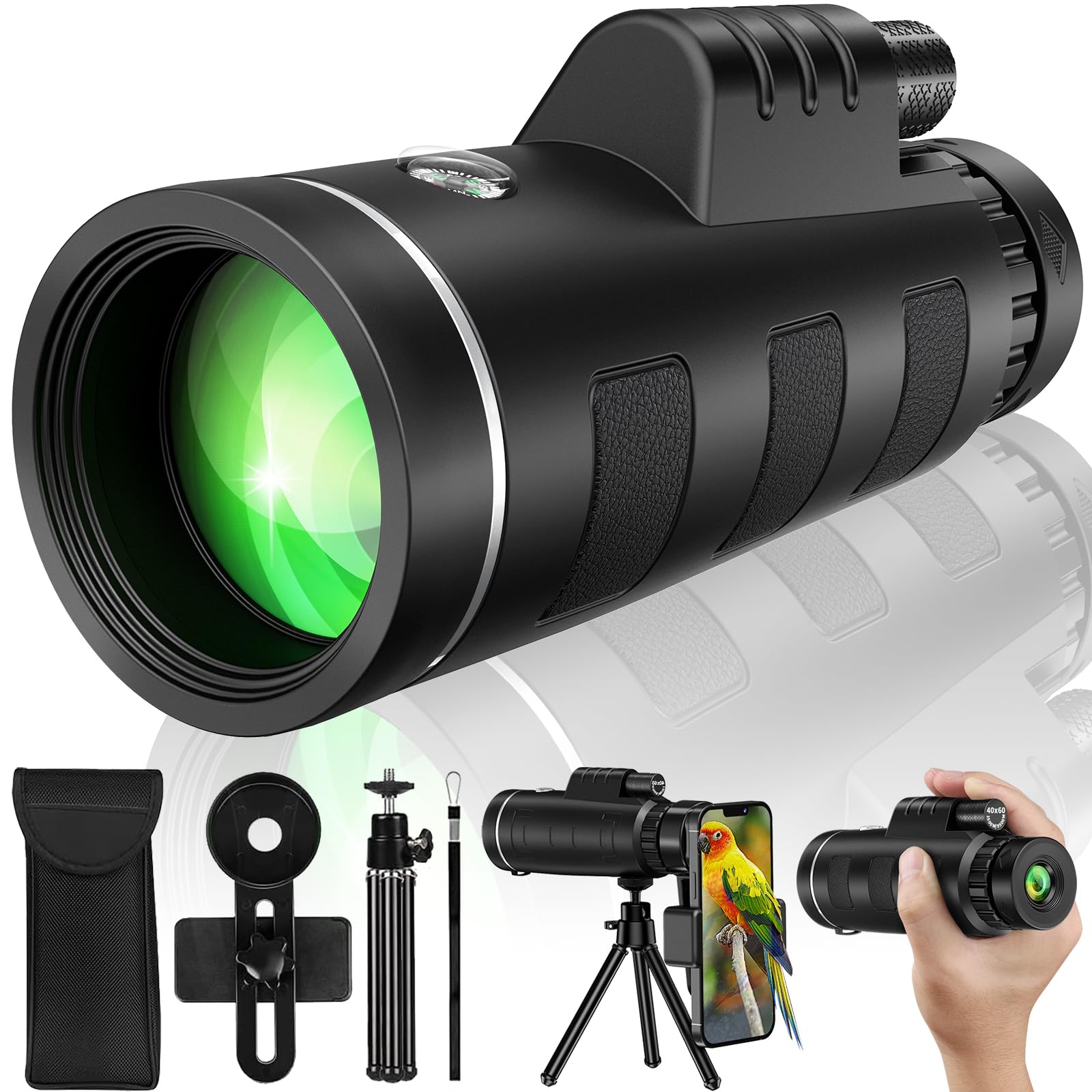 40x60 Monocular Telescope with Smartphone Adapter, Telescope for Adults High Powered, Monocular for Adults, Compact Low Light Vi