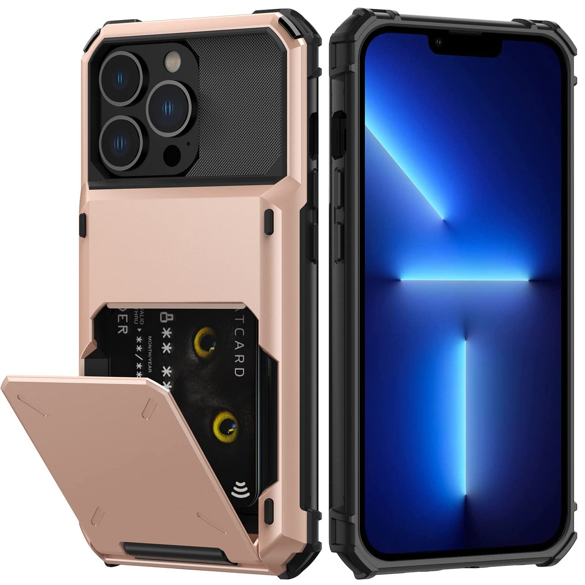 Nvollnoe For Iphone 13 Pro Case With Card Holder[Store 5 Cards] Dual Layer Heavy Duty Shockproof Iphone 13 Pro Wallet Case With