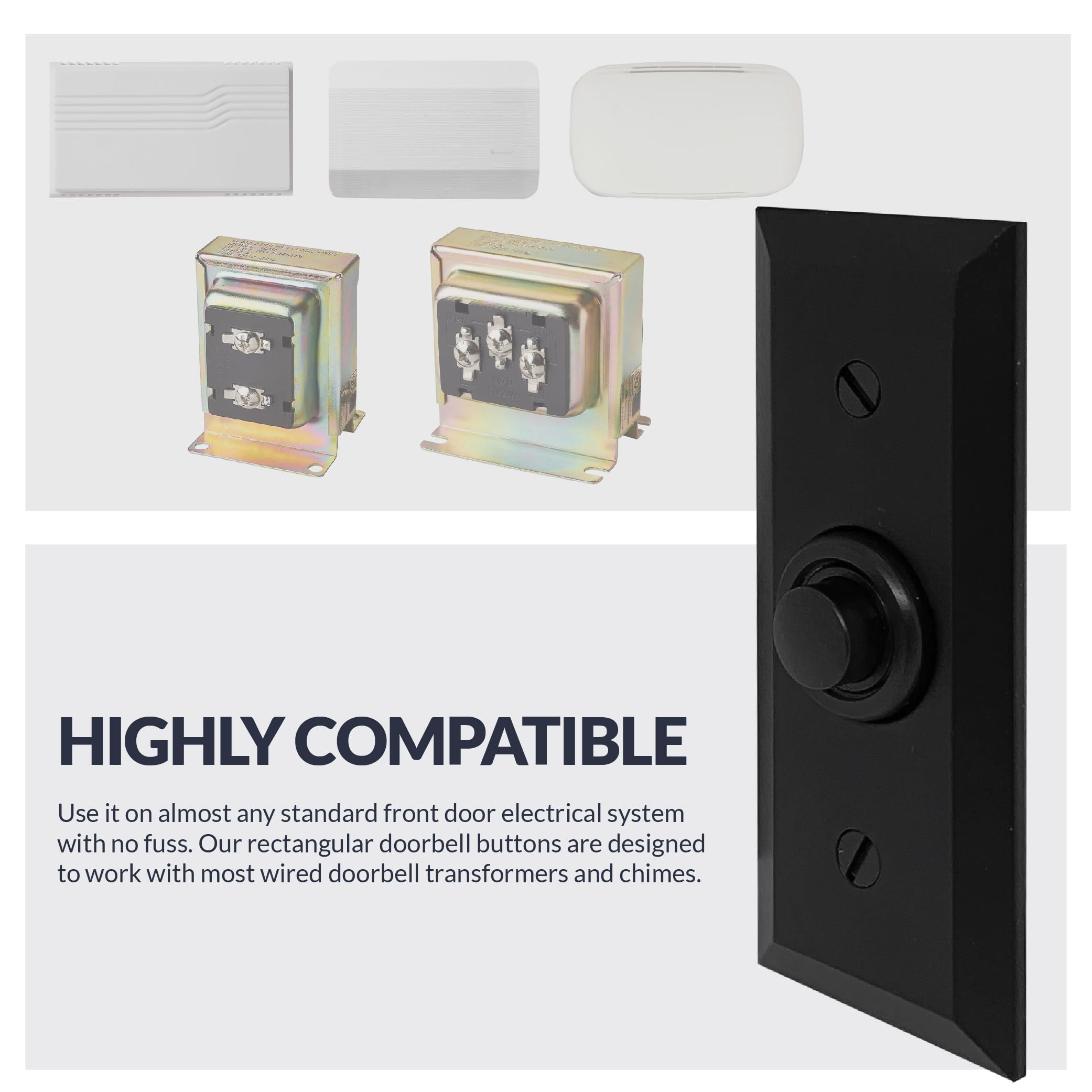 Newhouse Hardware Rectangular Recessed Wired Metal Doorbell Button In Black Bt6Bv, Rectangular Push Button For Doorbell Chime, B