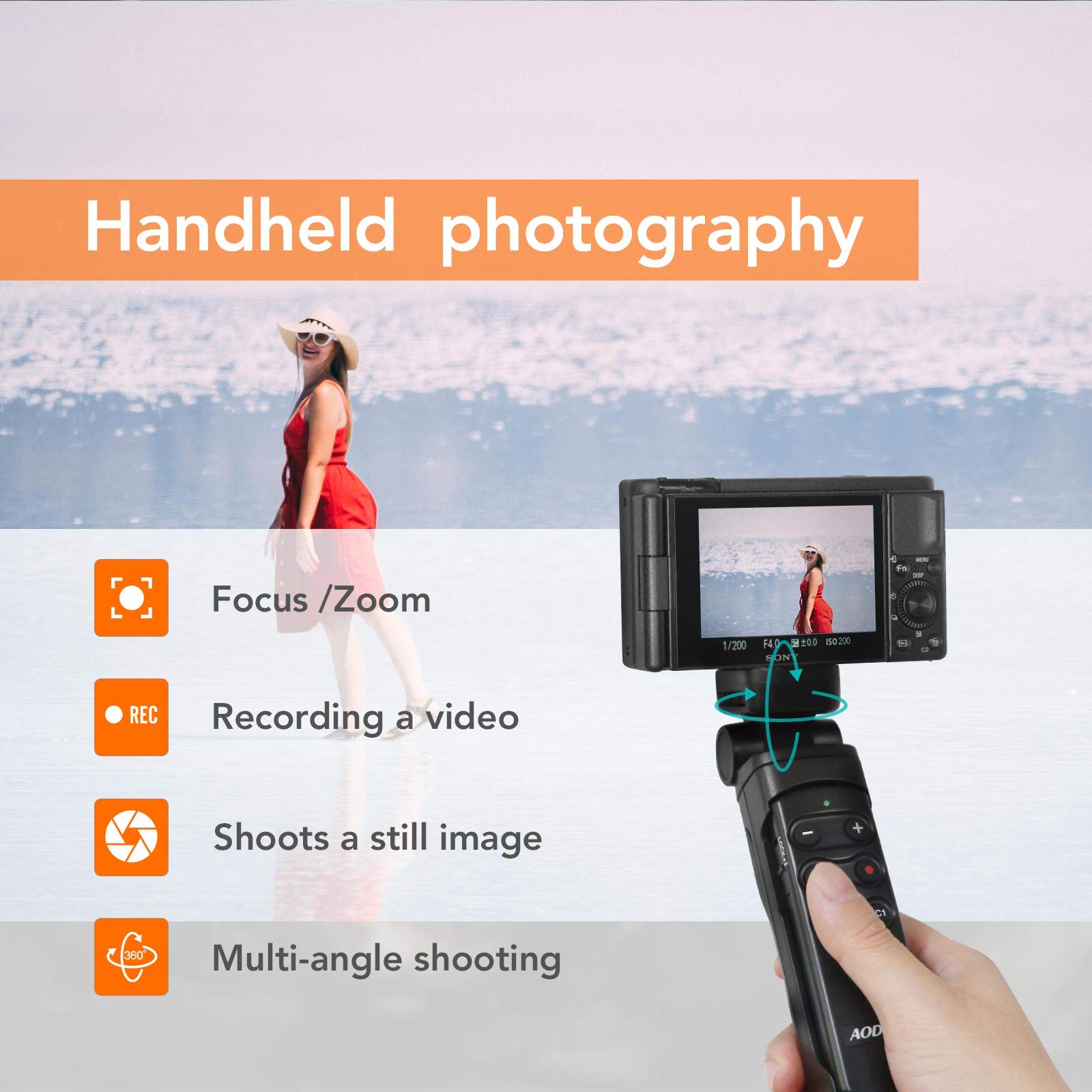 Aodelan Mini Shooting Grip And Tripod With Wireless Remote Shutter For Sony Zv-E10 Zv-1 A7Sm3 A7C A7Riv 9 7Riv 7Riii 7Iii Rx0Ii