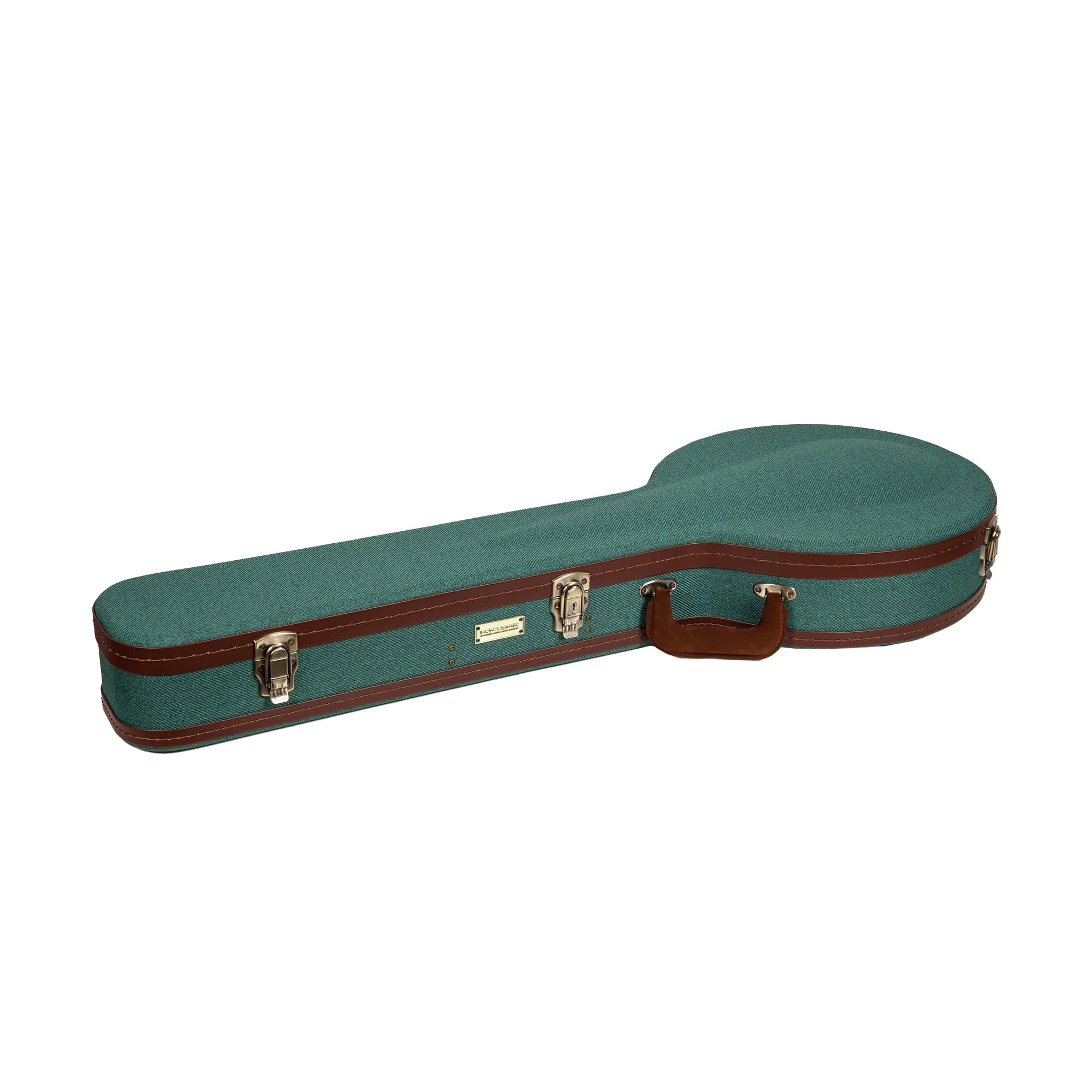 Crossrock Master Series Openback Banjo Case | Malachite Blue Tweed Exterior, Re-Engineered Wooden Shell, Leather Handle & Gold V