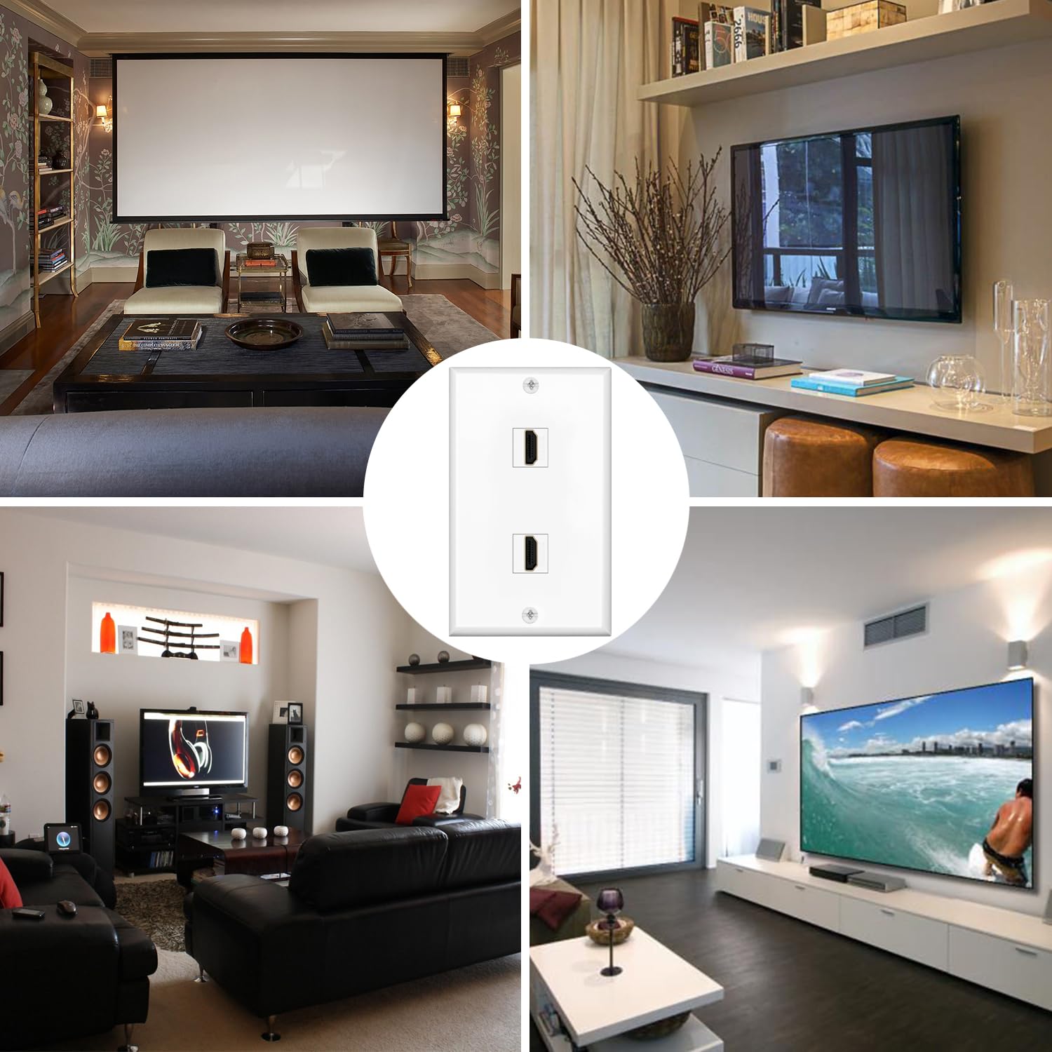 Tnp Hdmi Wall Plate (2 Port, White) Hdmi Face Plate Socket Insert Jack Outlet Panel Mount Support 4K 60Hz Hdr Arc/Earc Full Hd 3