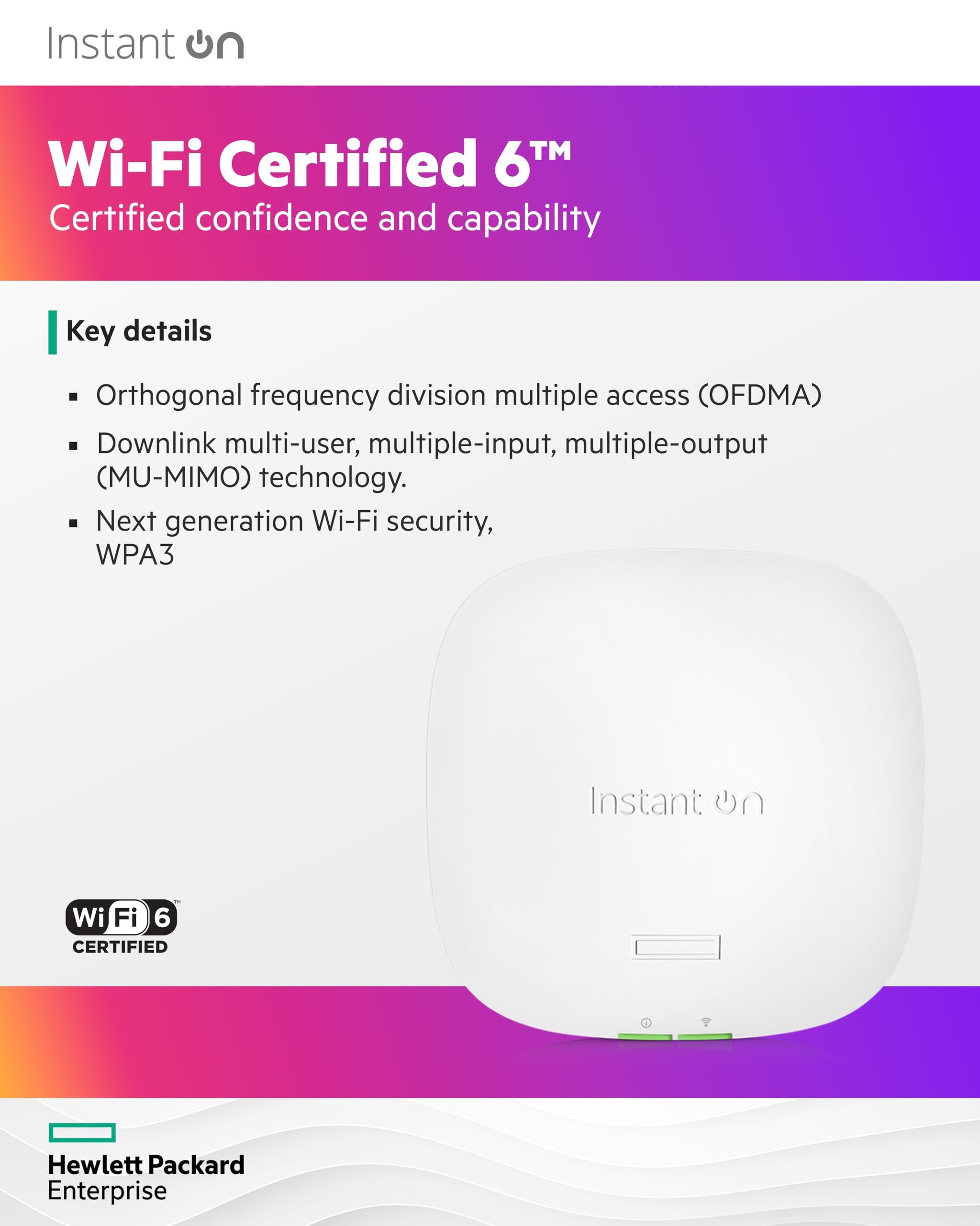 Hpe Networking Instant On Access Point Ap22 2X2 Wifi 6 Indoor Wireless Access Point | Long Range, Secure, Smart Mesh Support | P