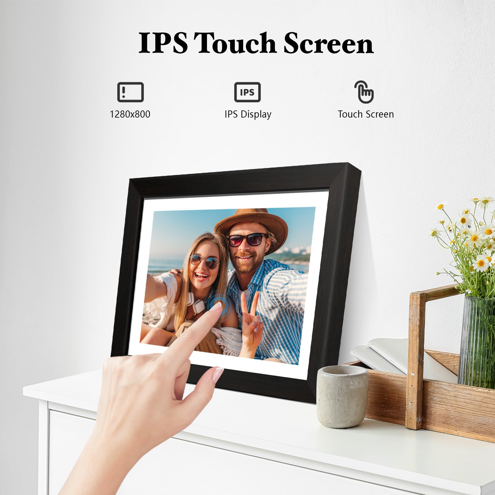 Ryesug Digital Picture Frame 10.1 Inch Wifi Smart Digital Photo Frame, Electronic Picture Frame Ips Hd Touchscreen With Black Wo