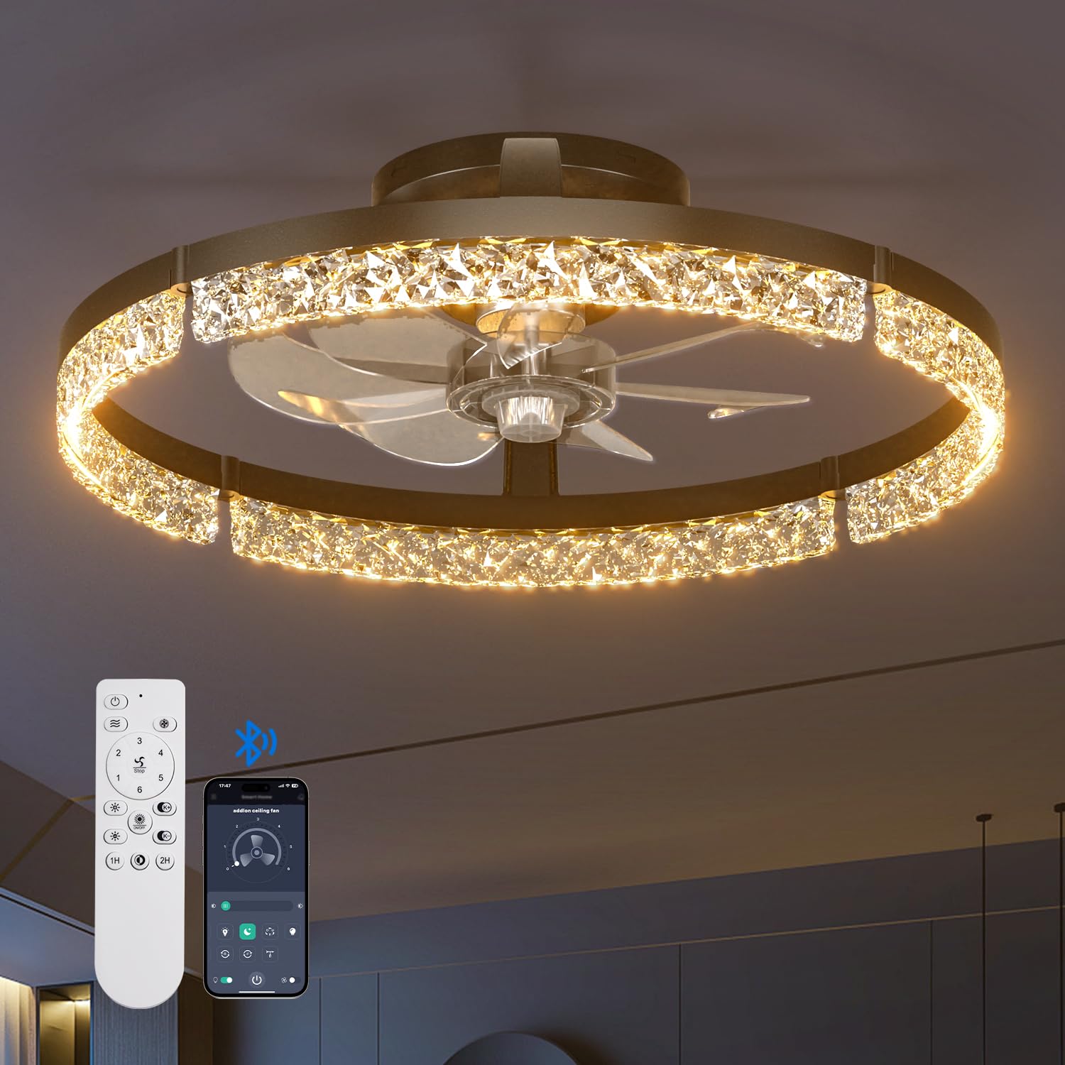 addlon Ceiling Fans with Lights and Remote, 20 Low Profile Ceiling Fans, 3000-6000K Dimmable Modern Flush Mount LED Fan Light,