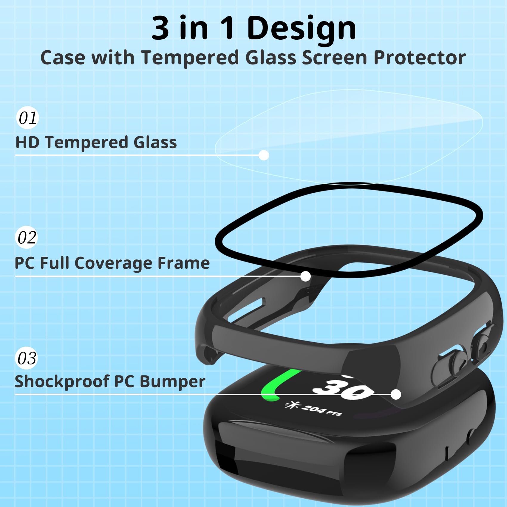 2-Pack Screen Protector Compatible With Fitbit Google Ace Lte Case, Tempered Glass All-Around Protective Screen Full Hard Pc Cov