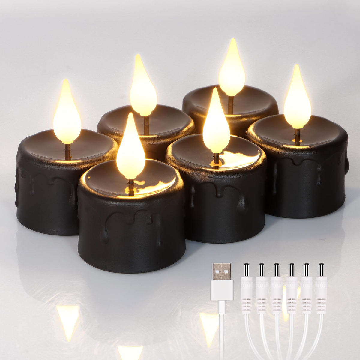 Freepower Black Tea Lights Candles With 6 Hour Timer,Rechargeable Flameless Candles With Soft 3D Wick, Led Tealight Candles,Flam