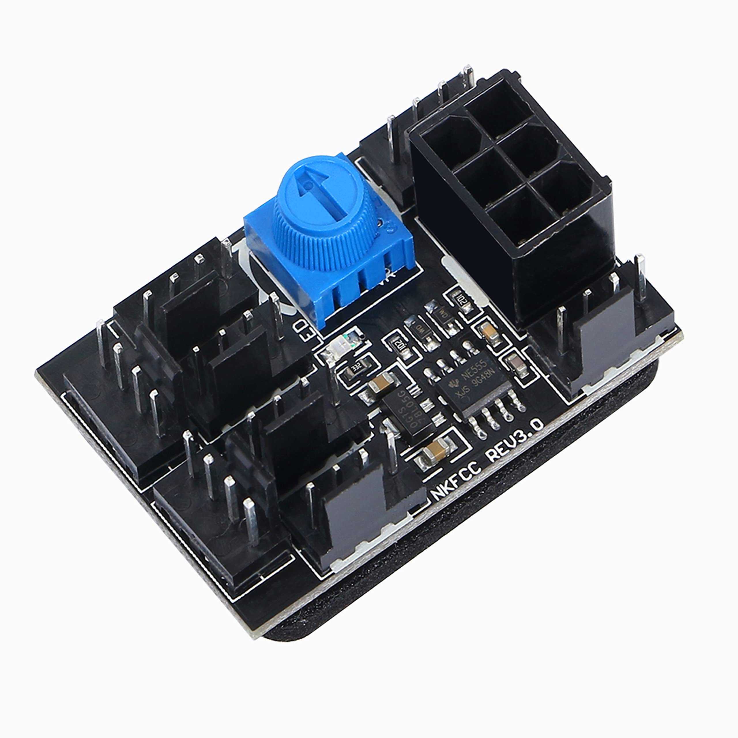 MEIRIYFA 3 Pin 4 Pin Fan Adapter PWM PC Chassis Cooling Fan Hub 8 Way Splitter DC12V Speed Controller with 6 Pin Power Port,Chas