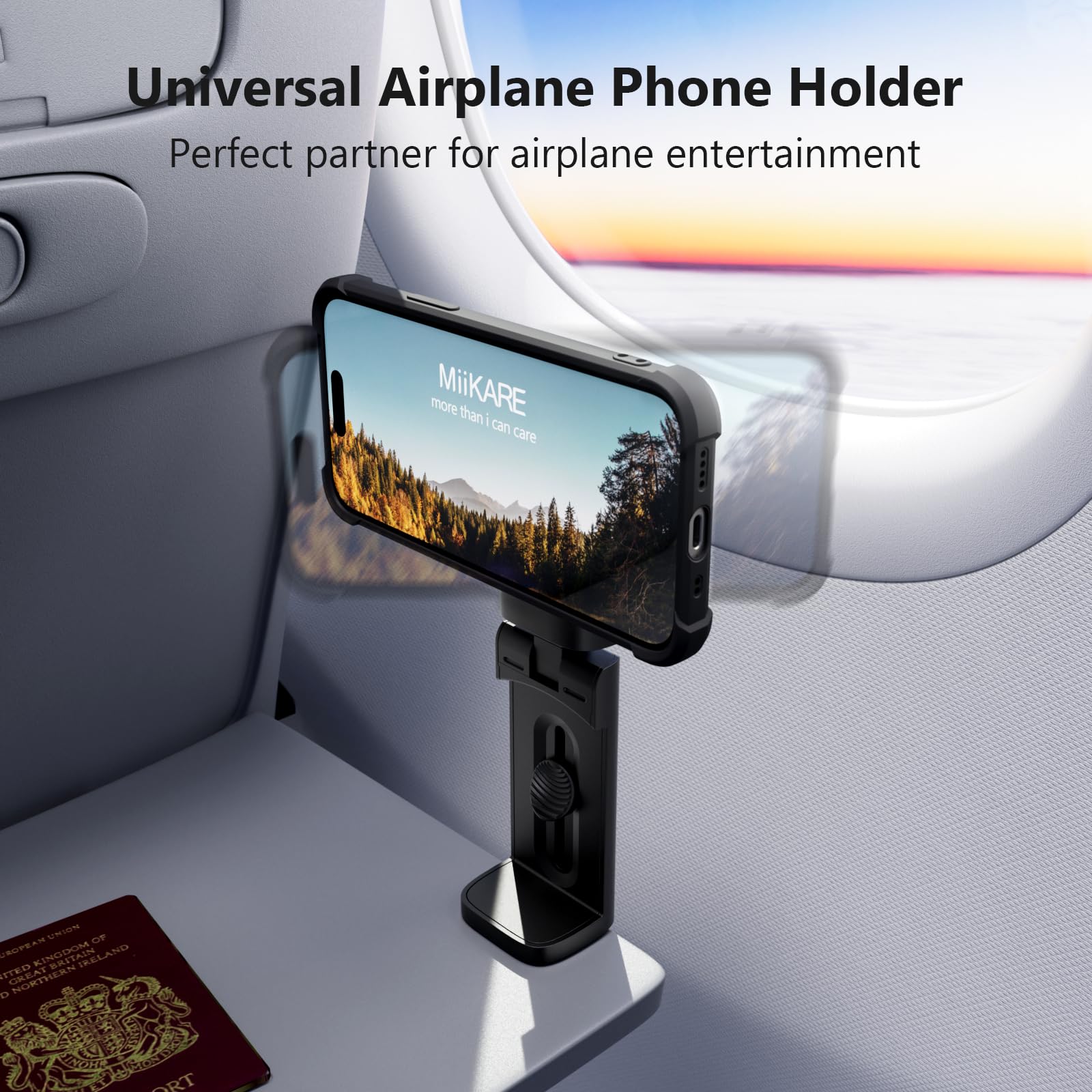 Miikare Airplane Travel Essentials Magnetic Phone Holder, Universal Handsfree Phone Mount For Flying With 360 Degree Rotation, T