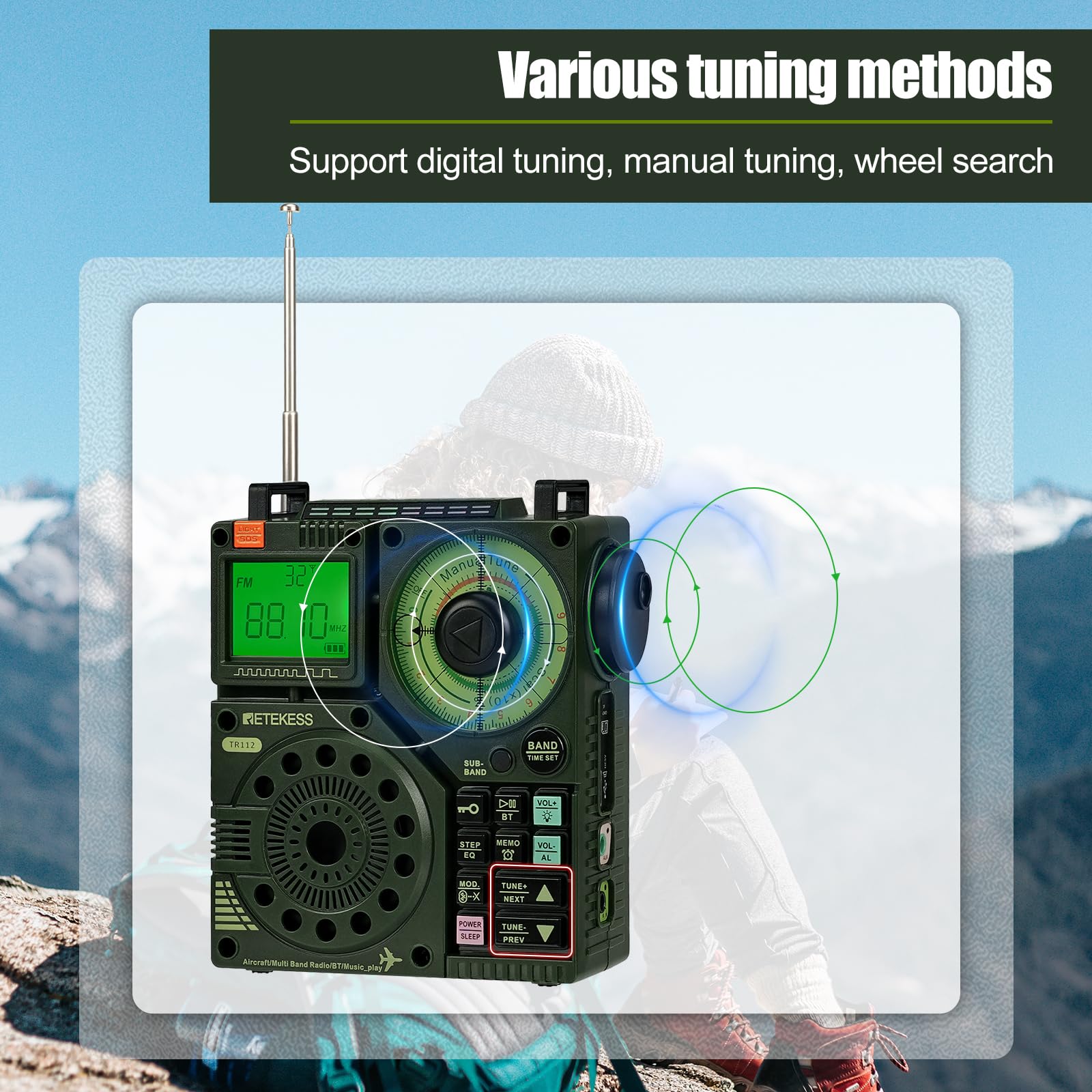 Retekess Tr112 Shortwave Radio Receiver, Air Vhf Am Fm Sw Wb Multiband Radio Receiver, 1600Mah Battery Radio With Bluetooth, App Control, 6 Eq Modes, Sos