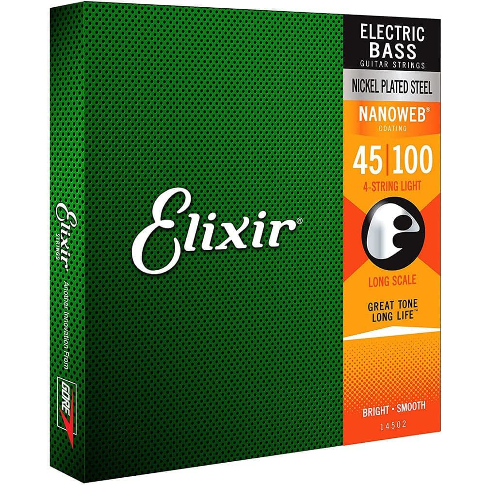 Elixir Strings Nickel Plated Steel 4 String Bass Strings W Nanoweb Coating, Long Scale, Light (.045 .100)