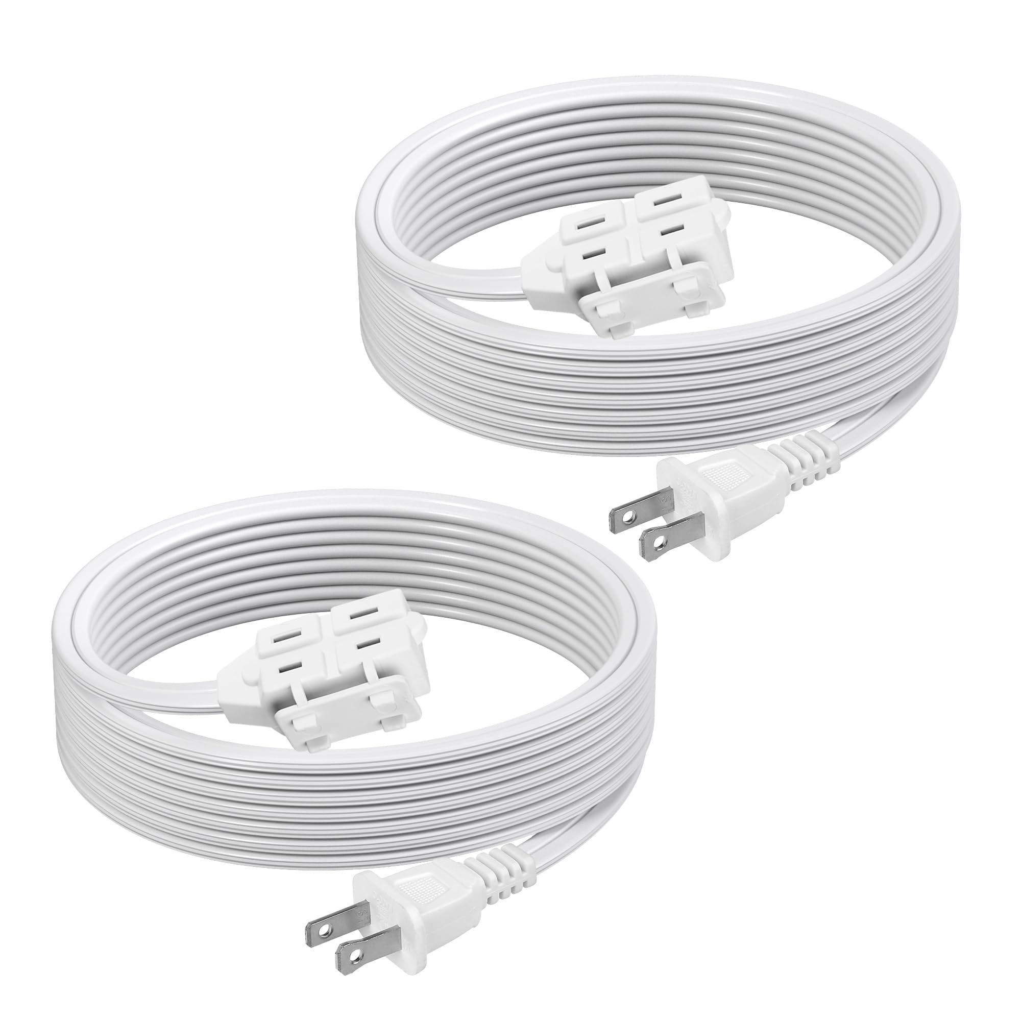 Bn Link 2 Pack 12Ft Indoor Extension Cord, 3 Outlet, 16/2 Spt 2, White, 2 Prong Polarized Plug, Household Power Cord For Home, O