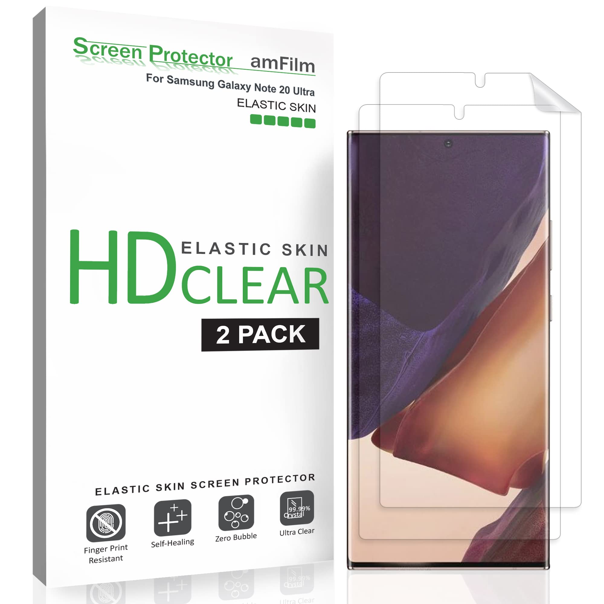 amFilm Elastic Skin Screen Protector for Samsung Galaxy Note 20 Ultra (2 Pack) Easy Installation, Alignment Tool, HD Clear, Prem