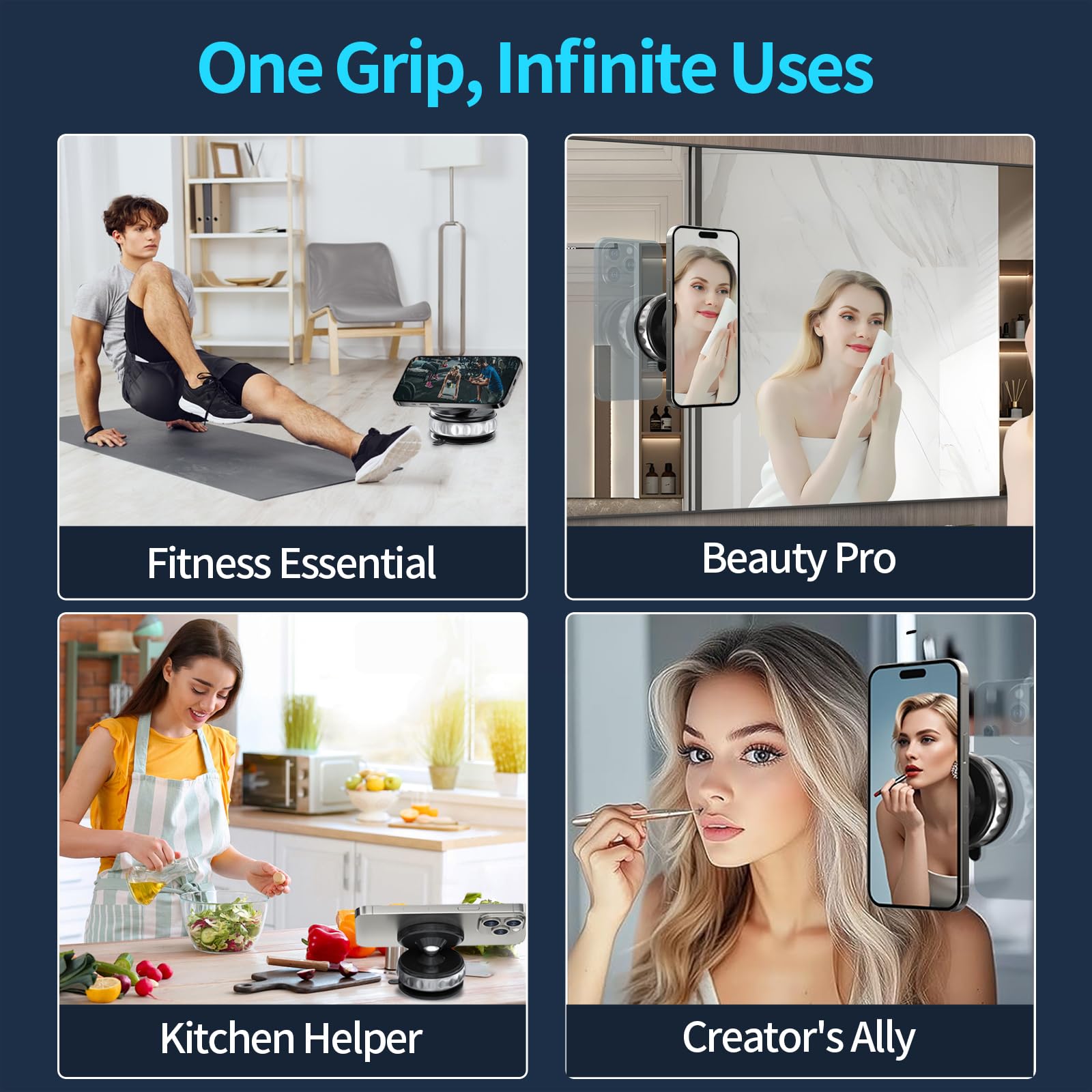 Vacuum Suction Magnetic Car Phone Holder, 360 Adjustable Car Phone Mount, Suction Cup Cell Phone Holders For Your Car Compatible