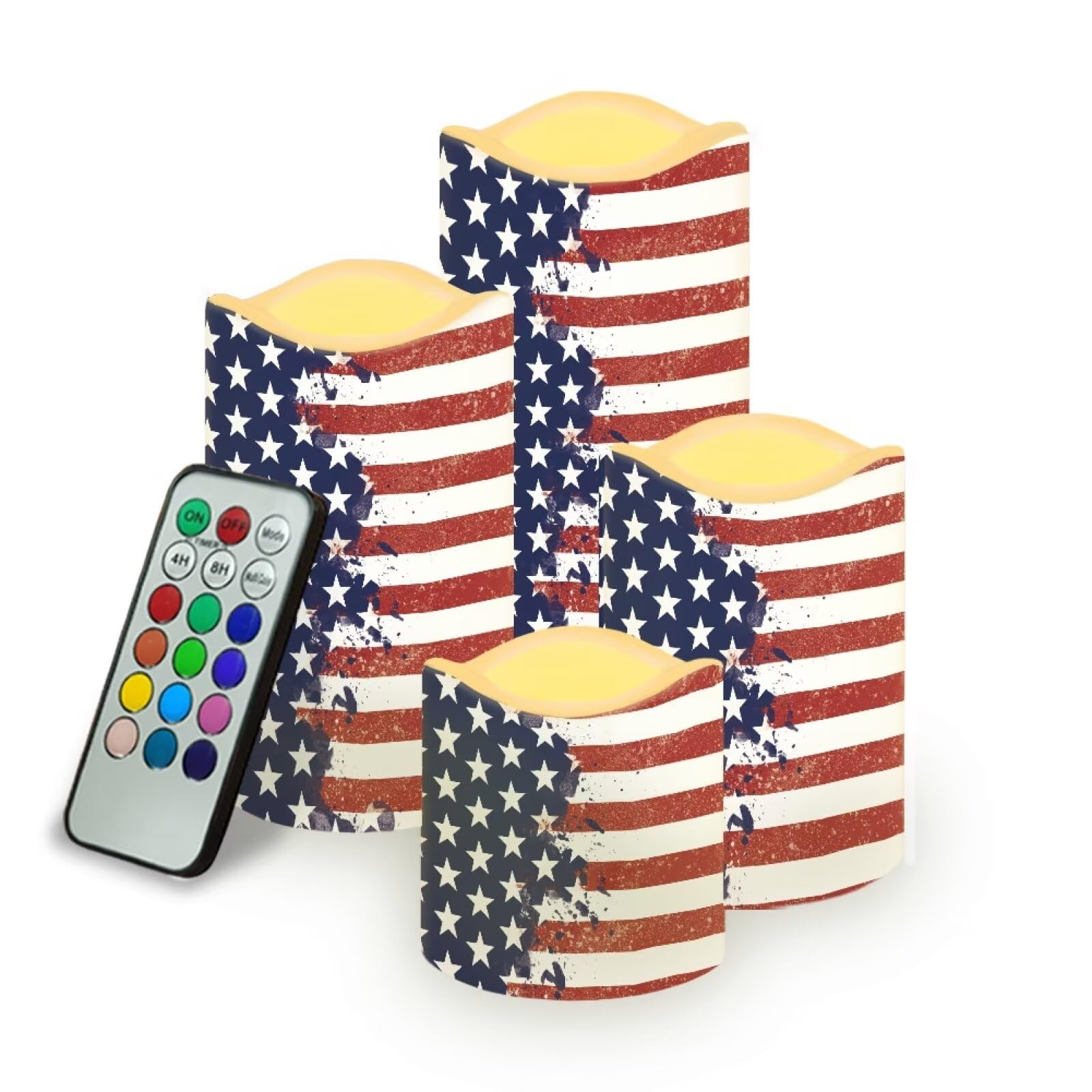Uorisanigo Stars and Stripes Plastic Flameless Candles with Remote Control and Timer LED Flickering Battery Operated Color Chang