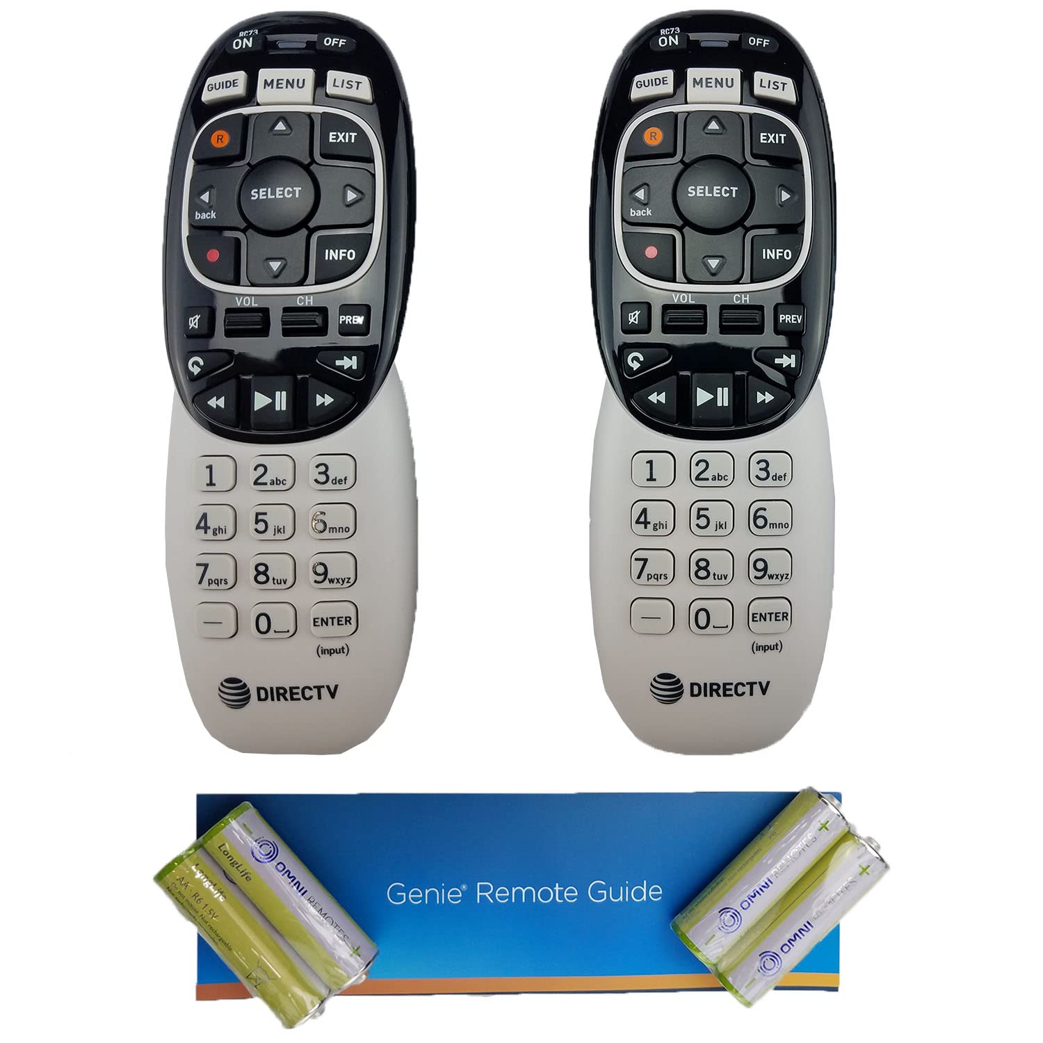 DIRECTV RC73 Remote Control - 2 Pack, IR/RF, Black, Model 4336303112, PVC Material