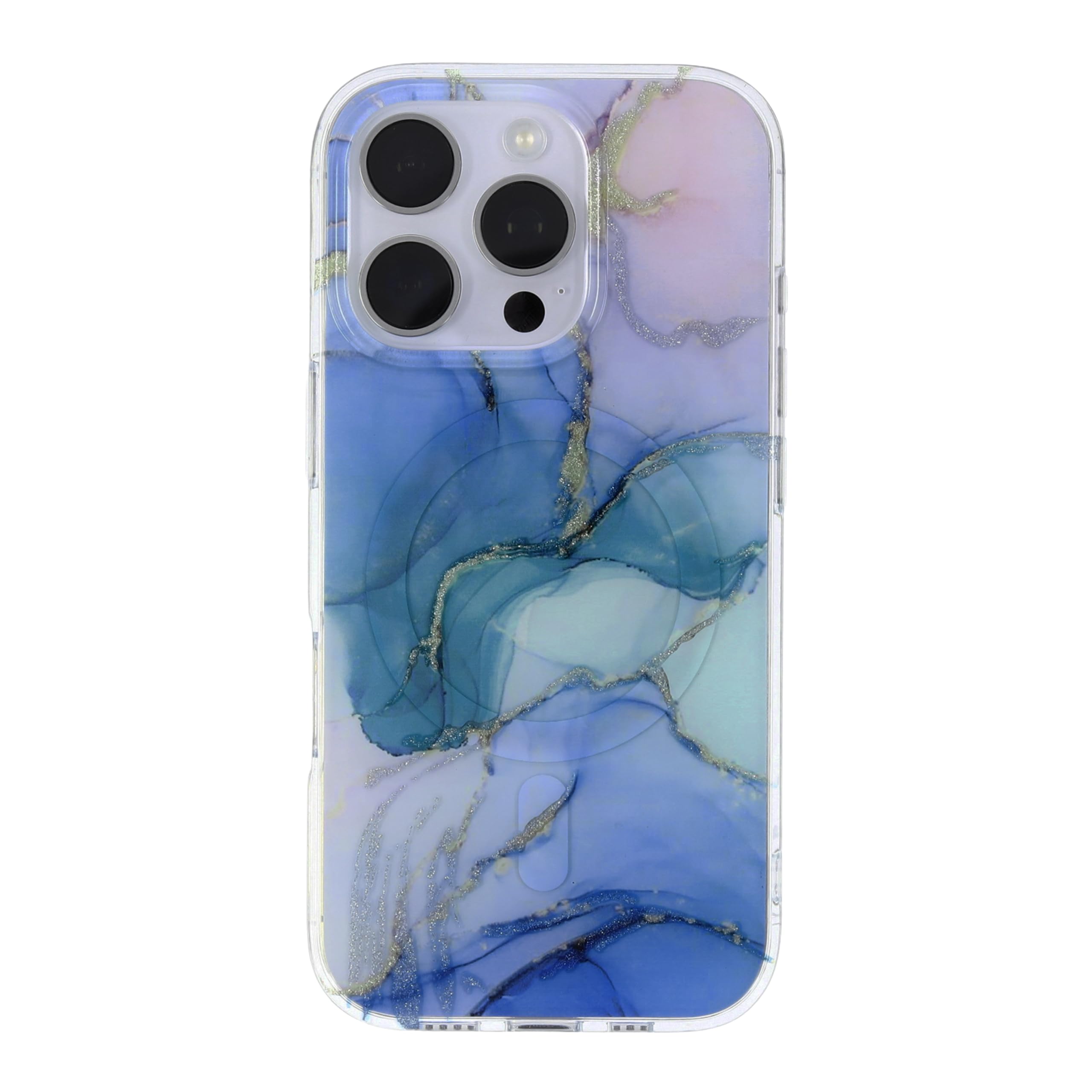 Katti Case Premium Marble Pattern for The iPhone 16 Pro, Blue Watercolor Design, Silver and Gold Leaf Accents, Impact-Resistant 