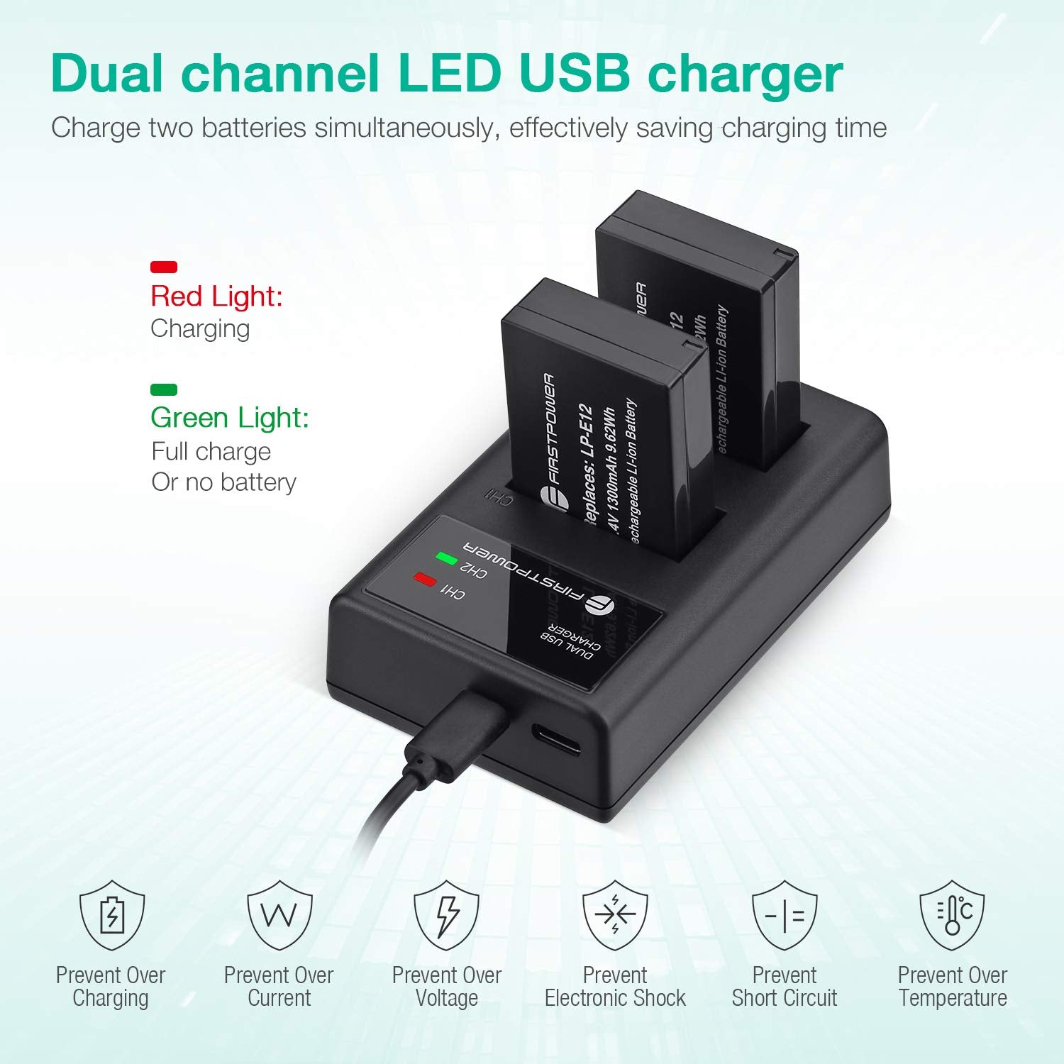 Firstpower 2 Pack Lp E12 Batteries And Usb Dual Battery Charger Compatible With Canon Eos M, M2, M10, M50, M50 Mark Ii, M100, M2