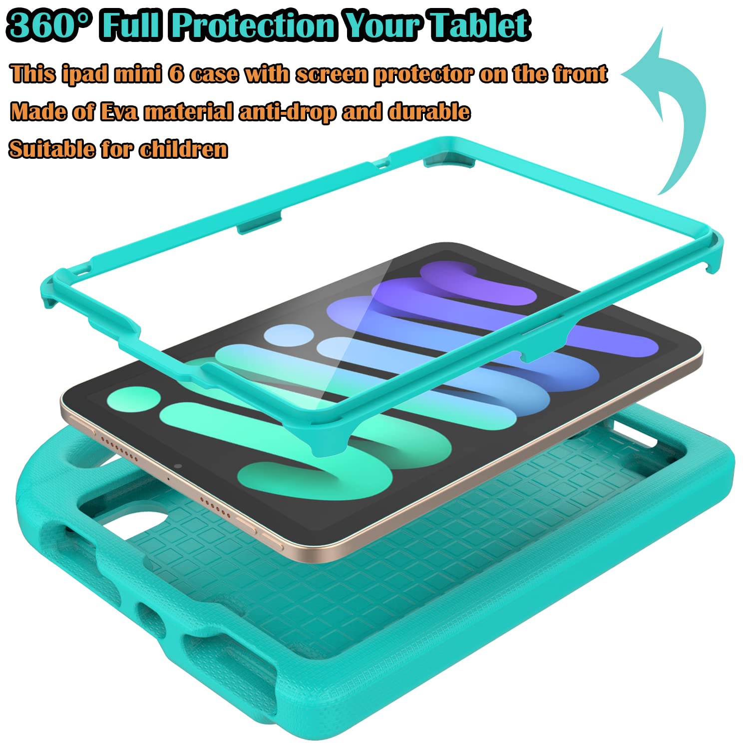 Ipad Mini 6 Case For Kids 2021 (6Th Generation), Lainergie Lightweight Shockproof Kid Proof Cover Built In Screen Protector With
