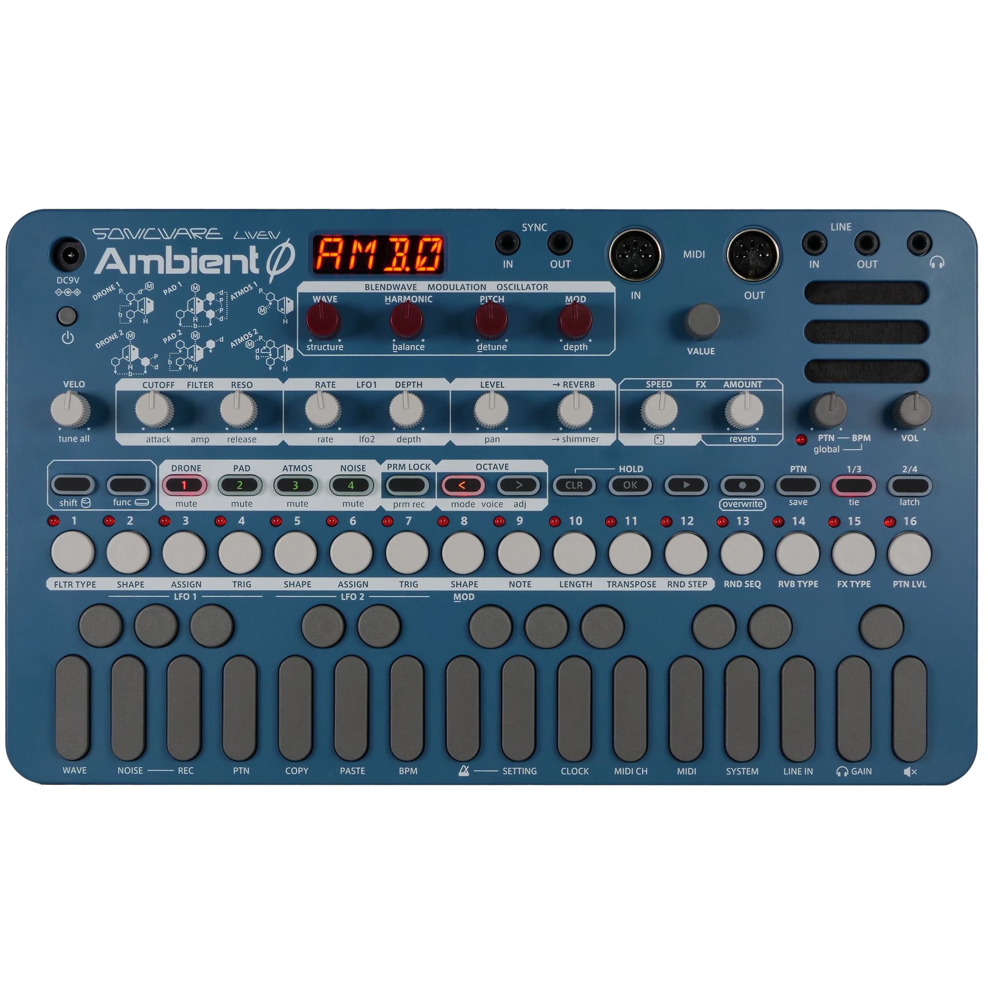 Sonicware Liven Ambient  [Soundscape Synthesizer] 4-Layer Ambient Generator for Drone, Pad, Atmos & Noise-Delay, Reverb, Wavetab