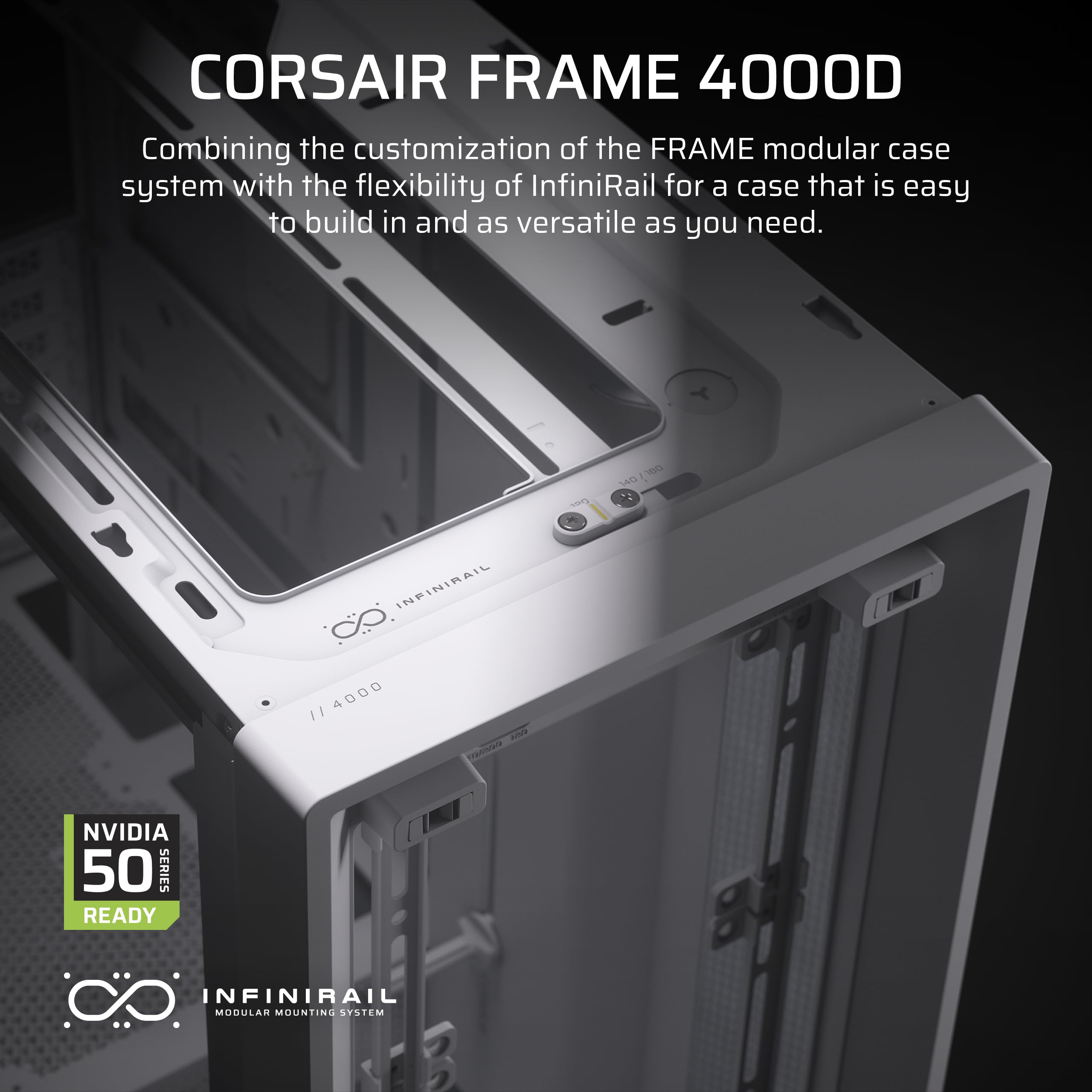 Corsair 4000D Frame Modular Mid-Tower Atx Pc Case - High Airflow, Infinirail Fan Mounting System, Dual 360Mm Radiator Support, A