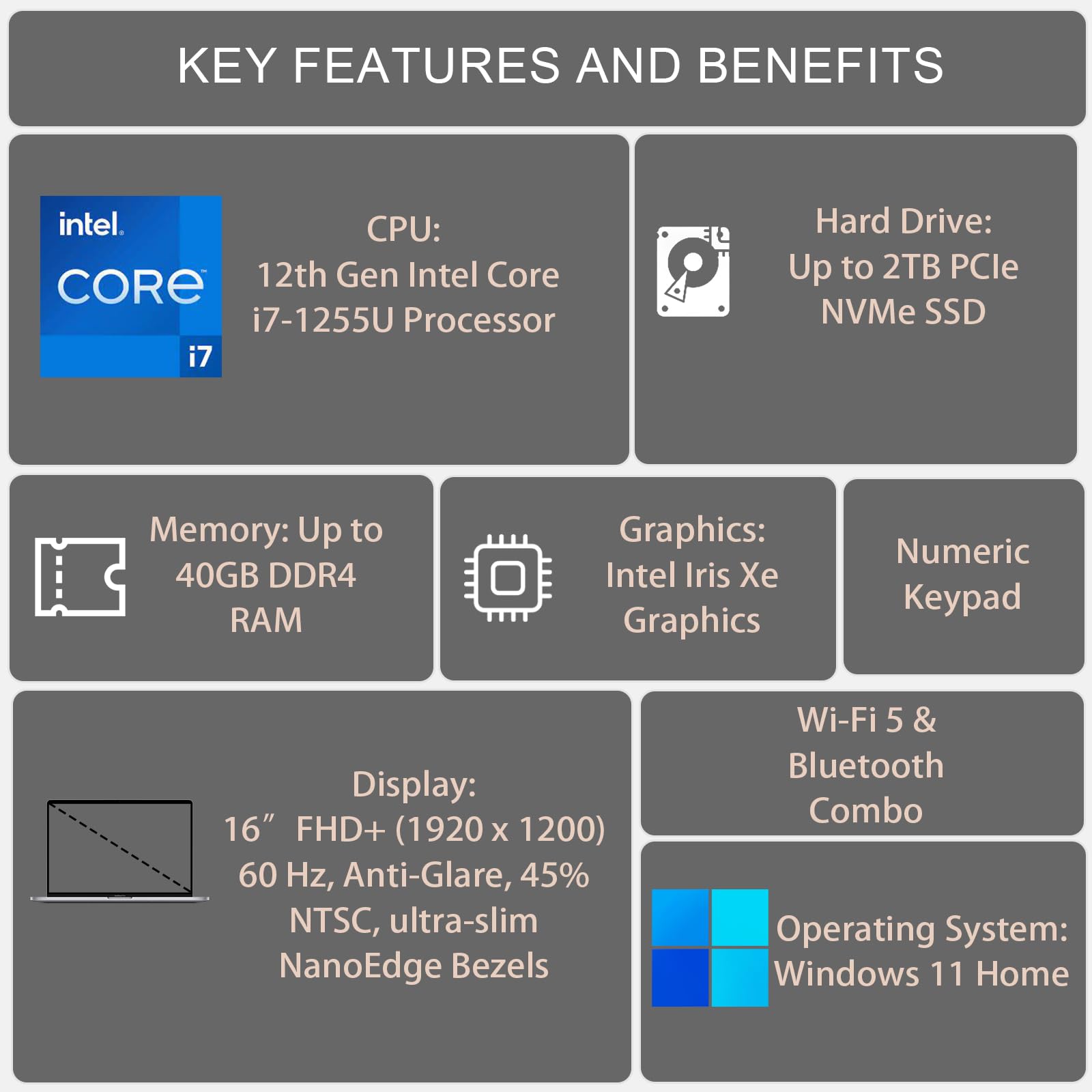 Asus Vivobook Laptop, 16'' Fhd+ (1920 X 1200) Display, Intel Core I7 1255U Processor, 24Gb Ram, 2Tb Ssd, Webcam, Hdmi, Wi Fi, Wi