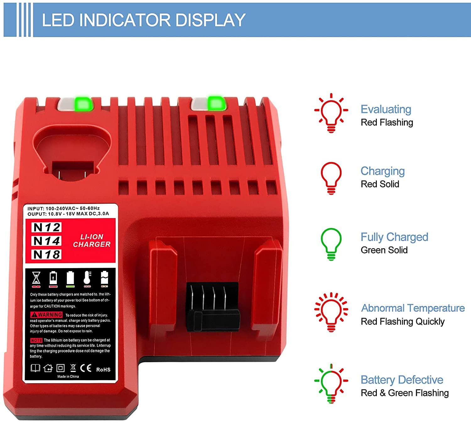 Replacement Rapid Battery Charger For 12V&18V Lithium Ion Battery 48 59 1812 48 11 2420 48 11 1815 48 11 1840 48 11 1841 48 11 1