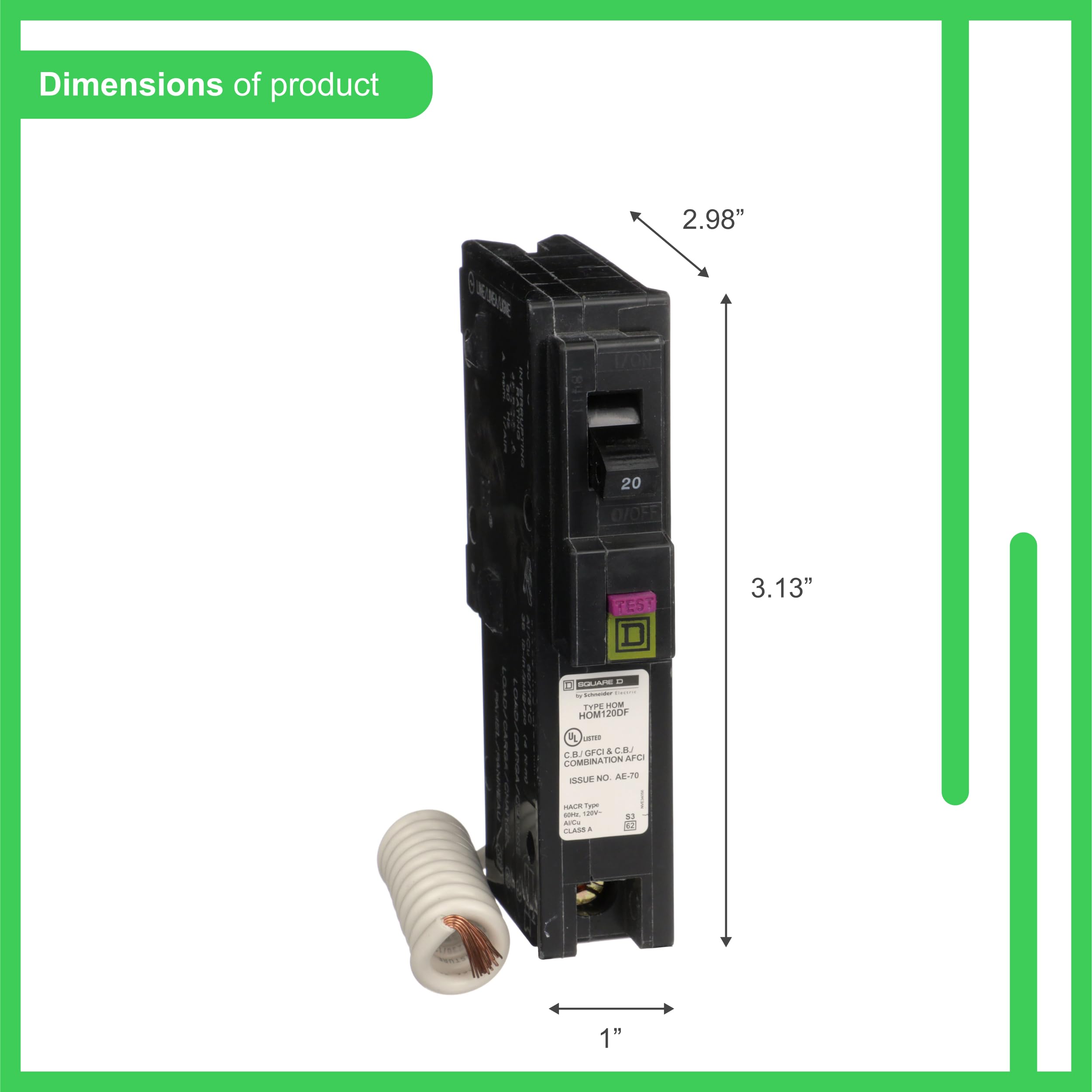 Square D By Schneider Electric Square D   Hom120Dfc Homeline 20 Amp Single Pole Dual Function Circuit Breaker, 1 Inch Format