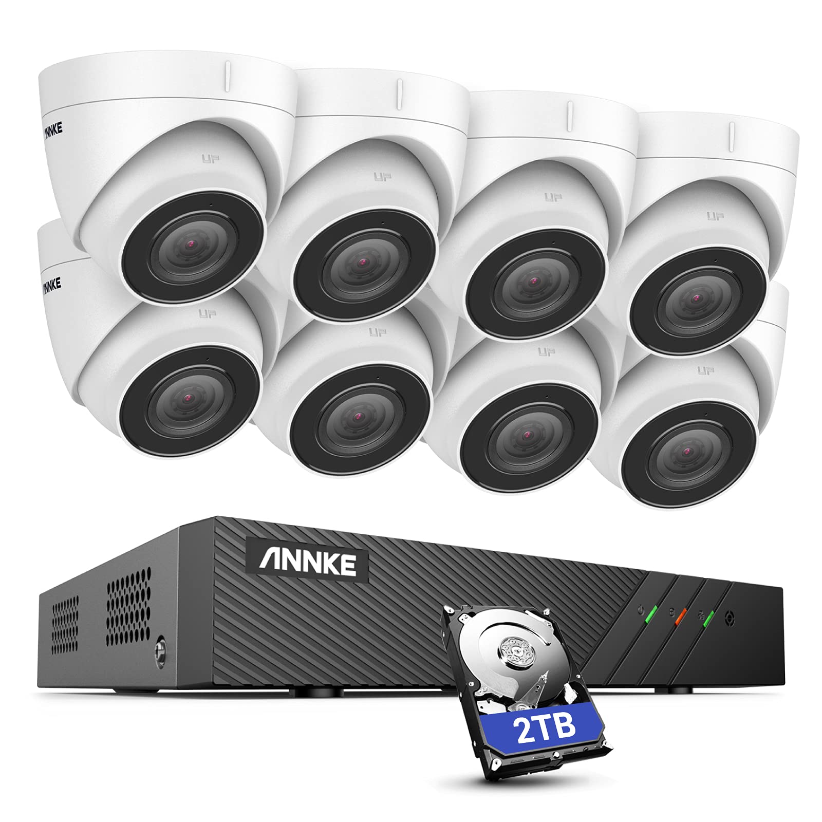 Annke H500 5Mp Poe Security Camera System W/ 6Mp 8 Channel Nvr, 8 X 5Mp Turret Ip Cams, Support Rtsp, 24 7 Hour Audio Recording, 100 Ft Exir 2.0 Night Vision, Ip67 Weatherproof, Built In 2Tb Hdd