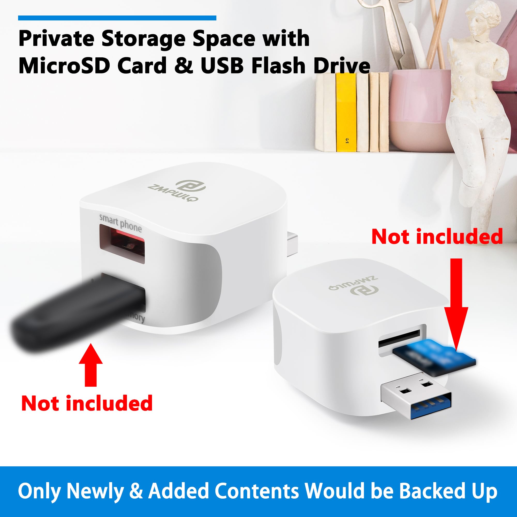 Pl Zmpwlq Auto Backup Adapter Iphone Photo Backup Storage Data Cube For Iphone Backup Device For Iphone/Ipad Photos Download Stick Usb Backup Flash Drive For Iphone/Ipad/Android (Without Microsd)