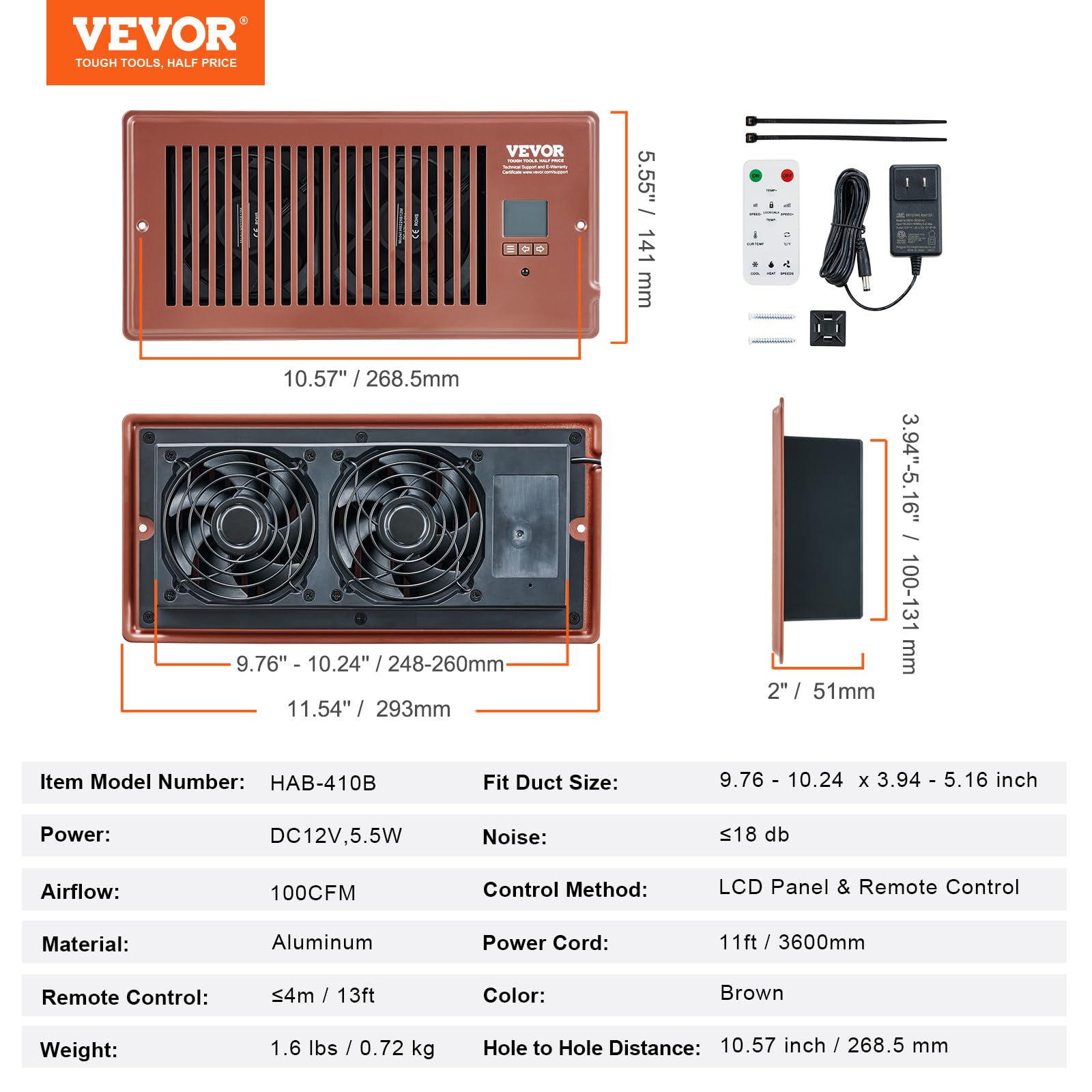 Vevor Register Booster Fan, Quiet Vent Booster Fan Fits 4    X 10    Register Holes, With Remote Control And Thermostat Control,