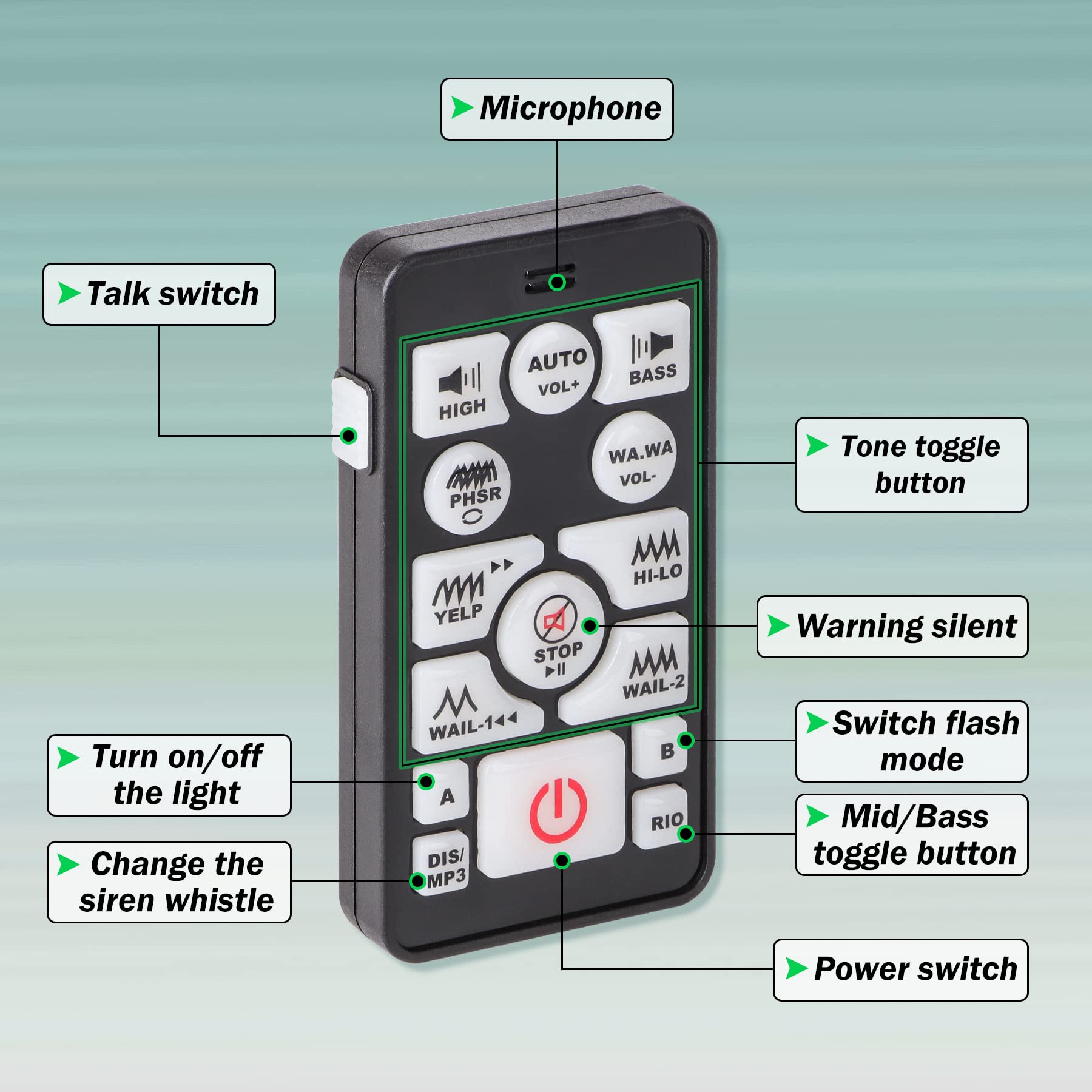 Pa System For Car Emergency Vehicle Siren With Wireless Remote 20 Tones 200W 118 130Db 12V With Handheld Microphone Speaker 2 Ad
